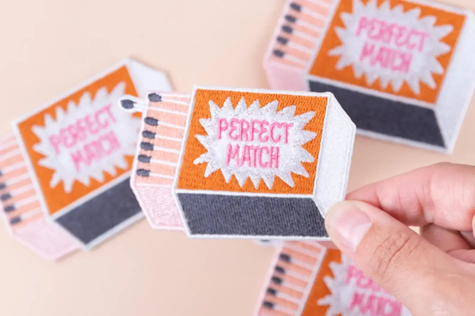 Perfect Match Embroidered Iron-On Patch with Retro Matchbox