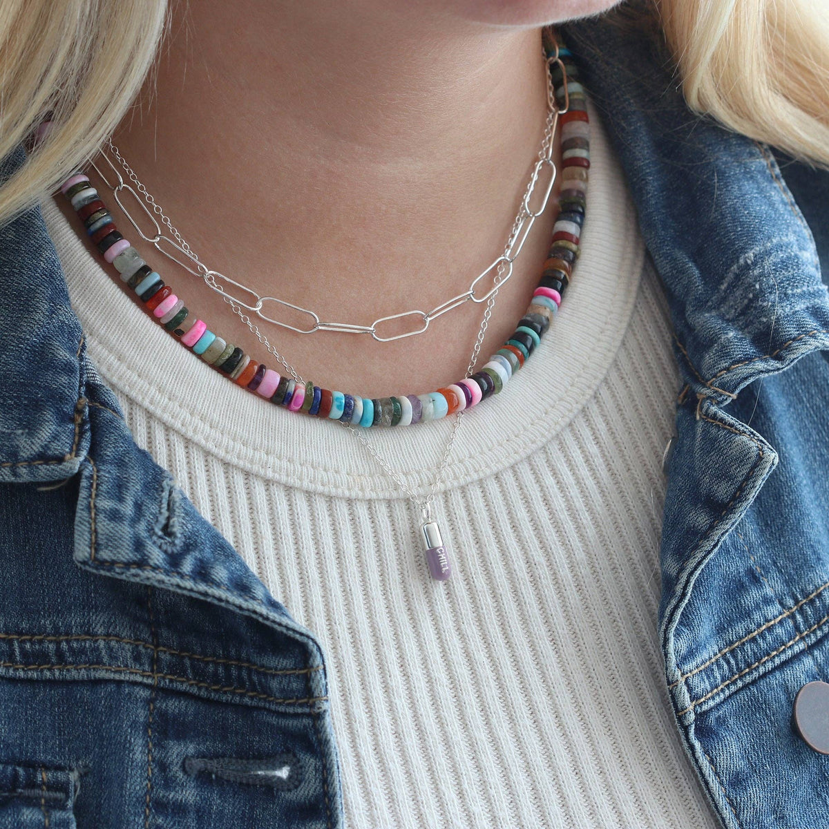 Chill Pill Enamel Necklace 18K Gold Vermeil | Sterling Silver Charm | Gold Filled | Sterling Silver Chain Multiple Colors 16-18 Inches Nickel Free Ships from CA