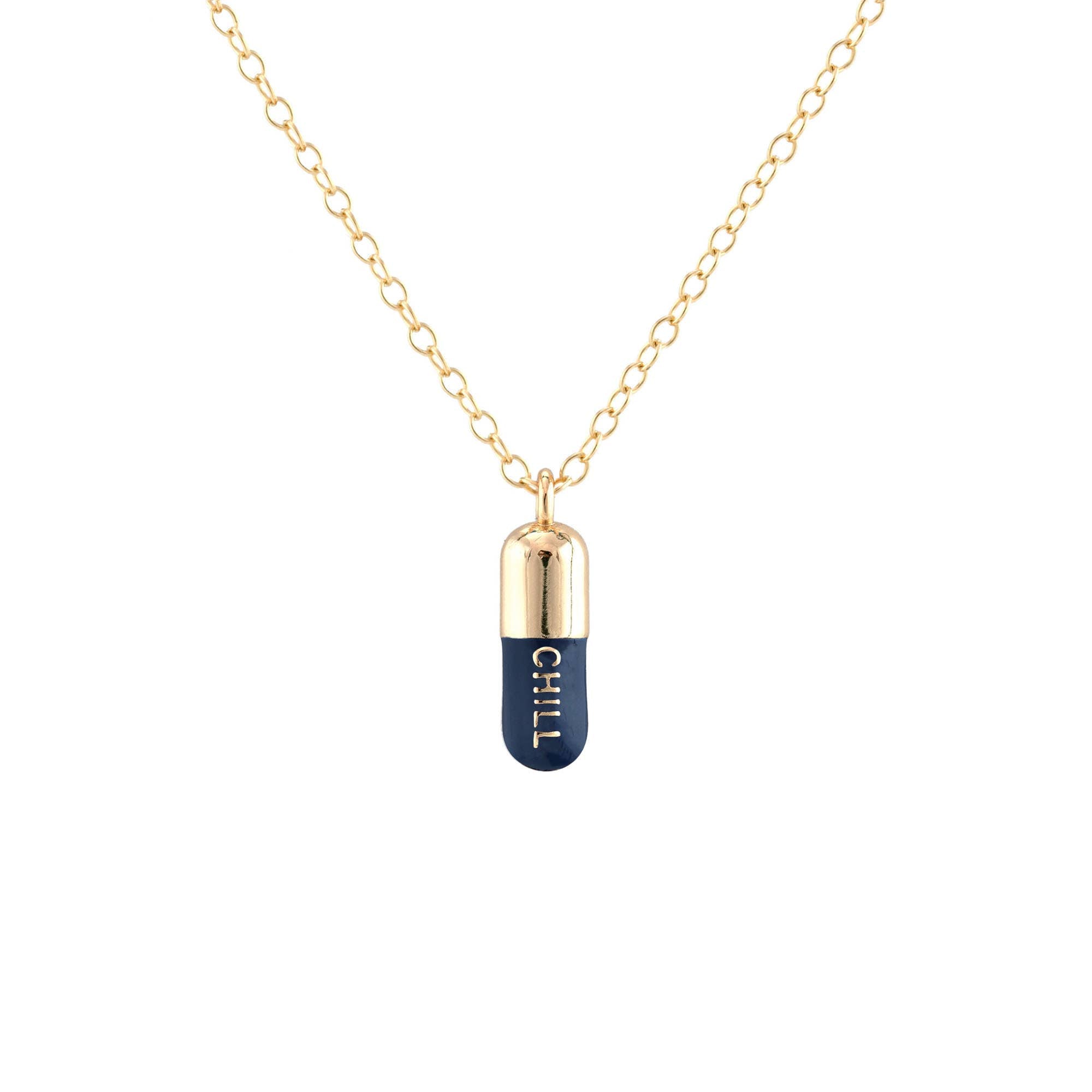 Chill Pill Enamel Necklace 18K Gold Vermeil | Sterling Silver Charm | Gold Filled | Sterling Silver Chain Multiple Colors 16-18 Inches Nickel Free Ships from CA