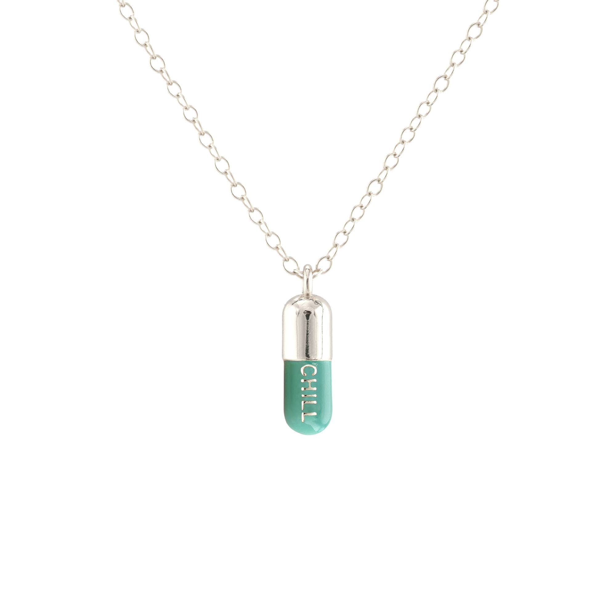 Chill Pill Enamel Necklace 18K Gold Vermeil | Sterling Silver Charm | Gold Filled | Sterling Silver Chain Multiple Colors 16-18 Inches Nickel Free Ships from CA
