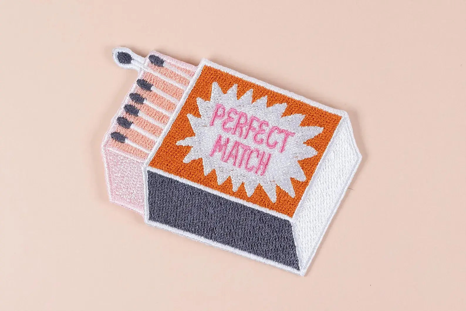 Perfect Match Embroidered Iron-On Patch with Retro Matchbox