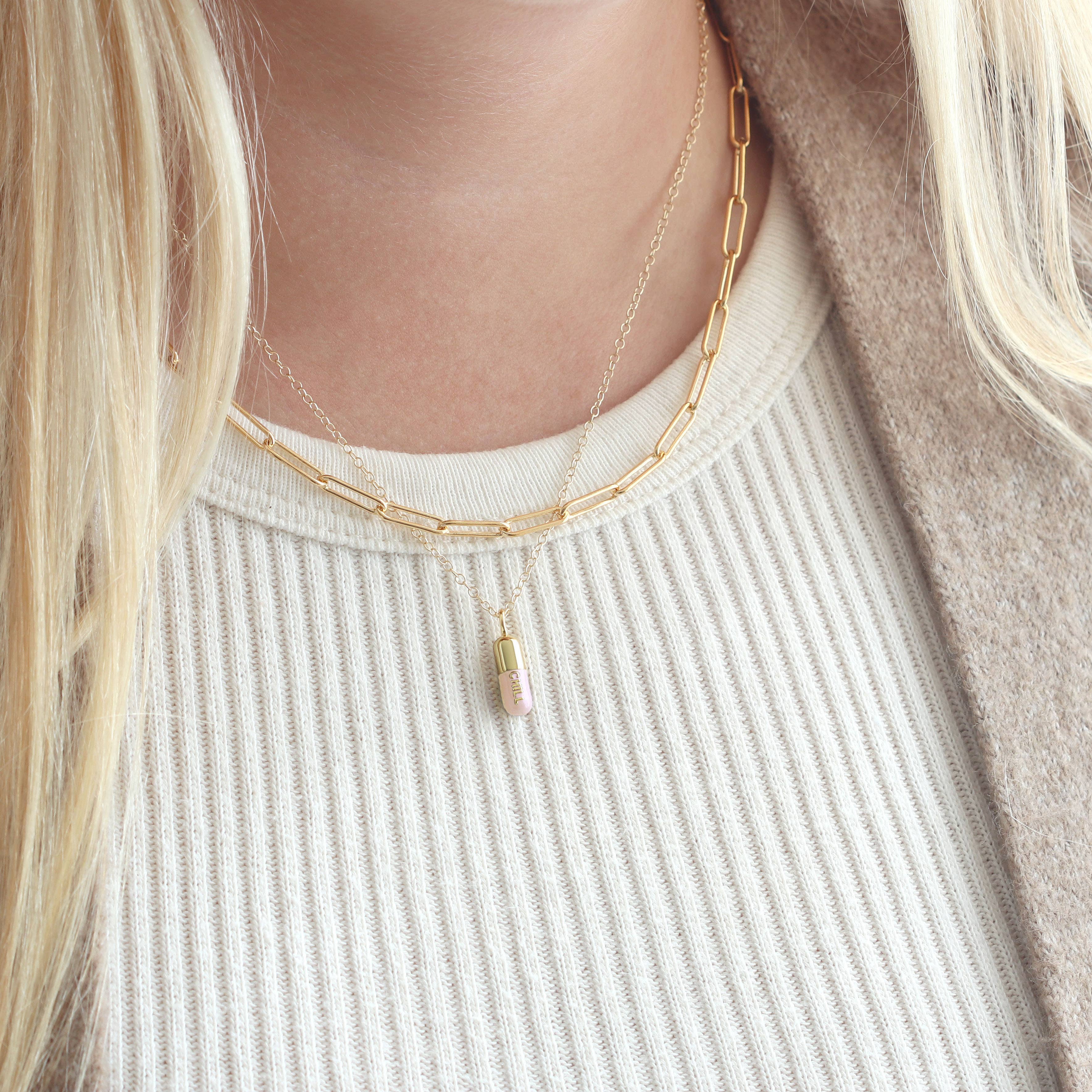 Chill Pill Enamel Necklace 18K Gold Vermeil | Sterling Silver Charm | Gold Filled | Sterling Silver Chain Multiple Colors 16-18 Inches Nickel Free Ships from CA
