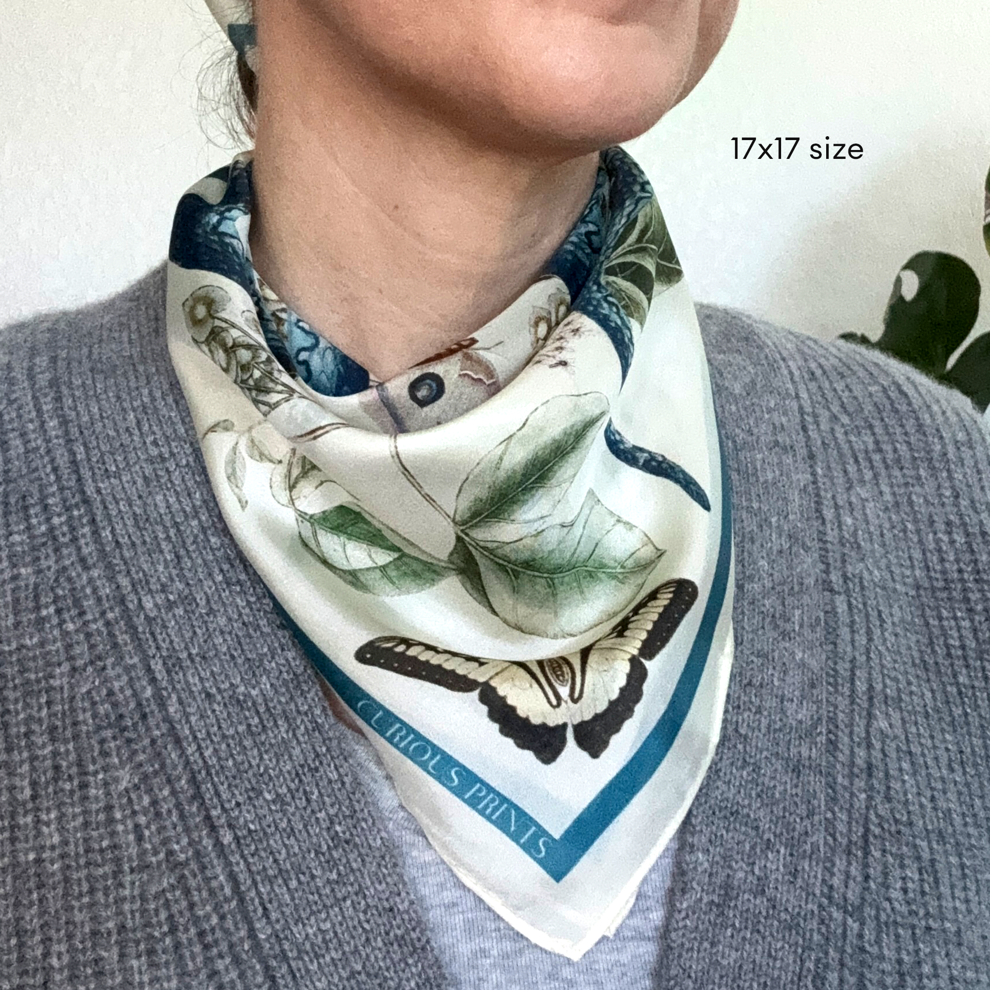 100% Silk Scarf Blue Snake and Butterfly Summer Bandana