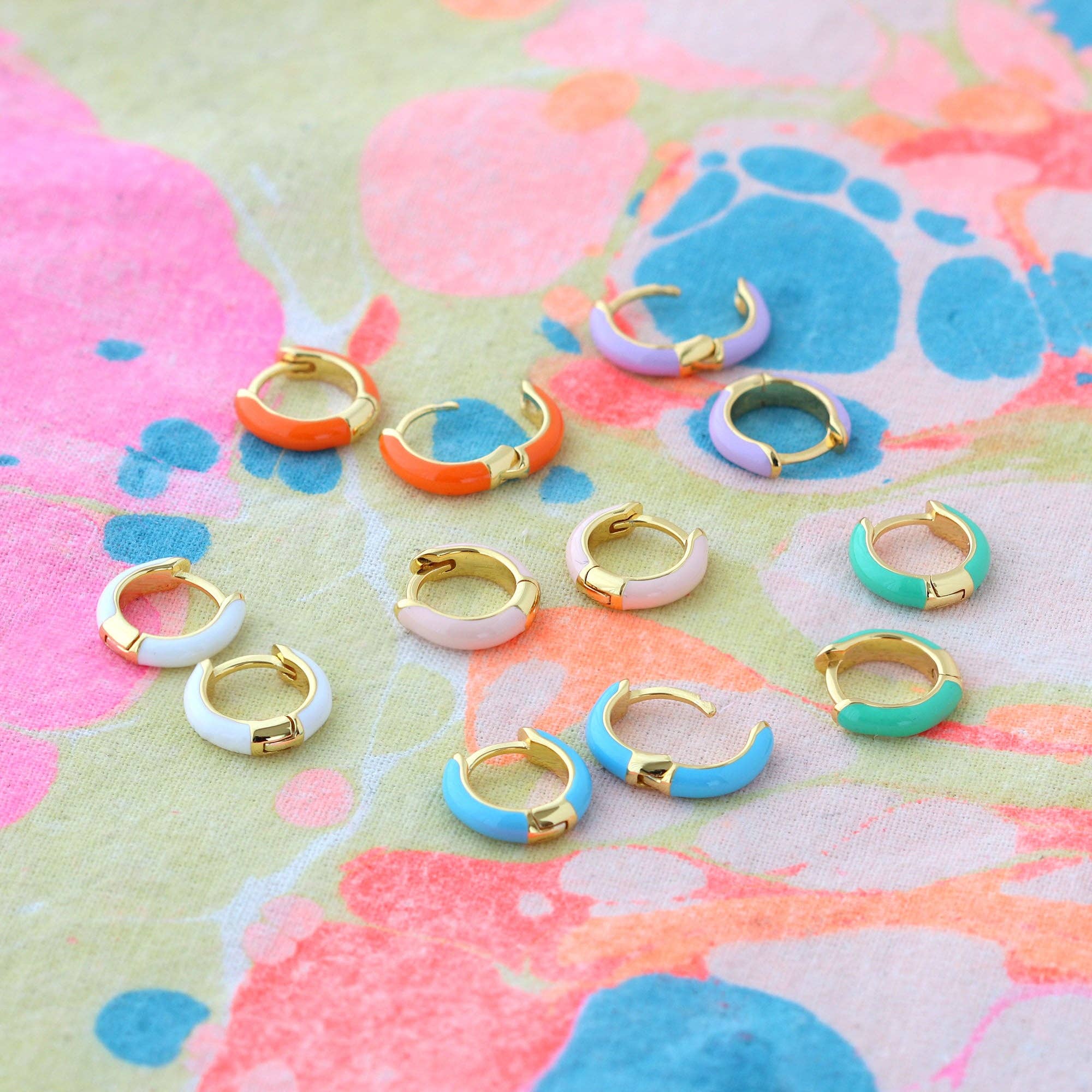 Enamel Huggie Hoop Earrings 18K Gold Vermeil | Sterling Silver 12mm Hoops Multiple Colors Hinge Closure Nickel Free Hypoallergenic Ships from CA