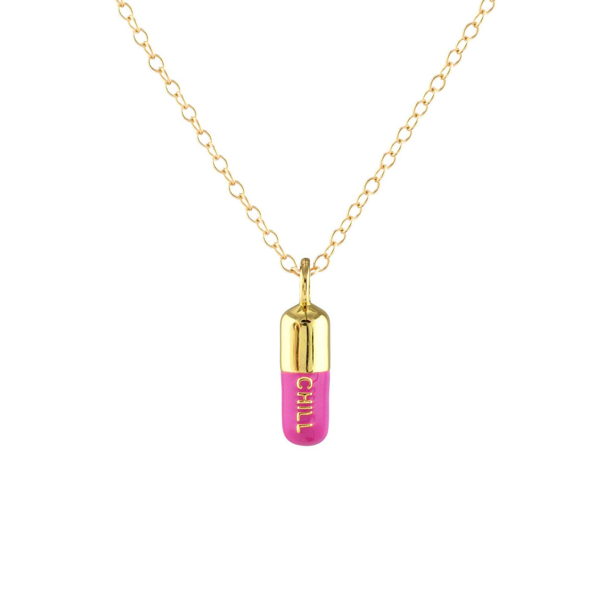 Chill Pill Enamel Necklace 18K Gold Vermeil | Sterling Silver Charm | Gold Filled | Sterling Silver Chain Multiple Colors 16-18 Inches Nickel Free Ships from CA