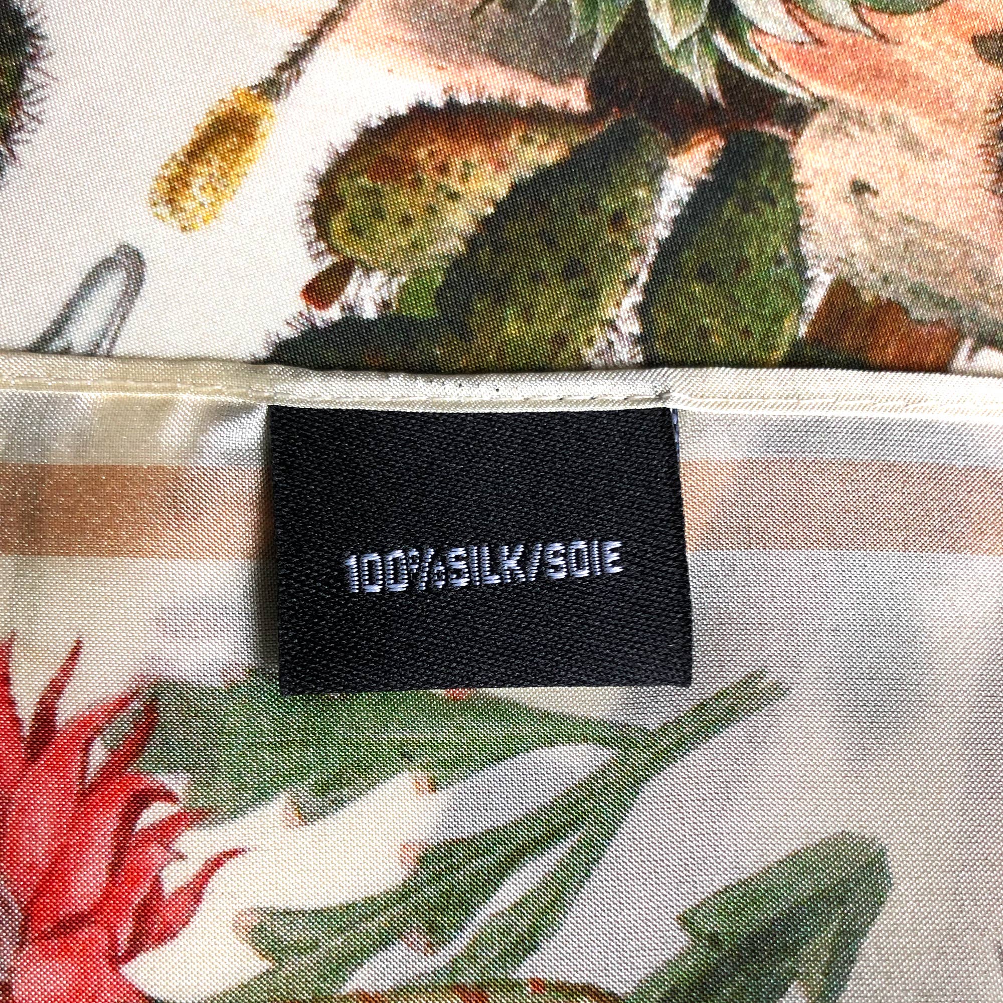100% Silk Scarf Botanical Cactus Summer Bandana Tapestry