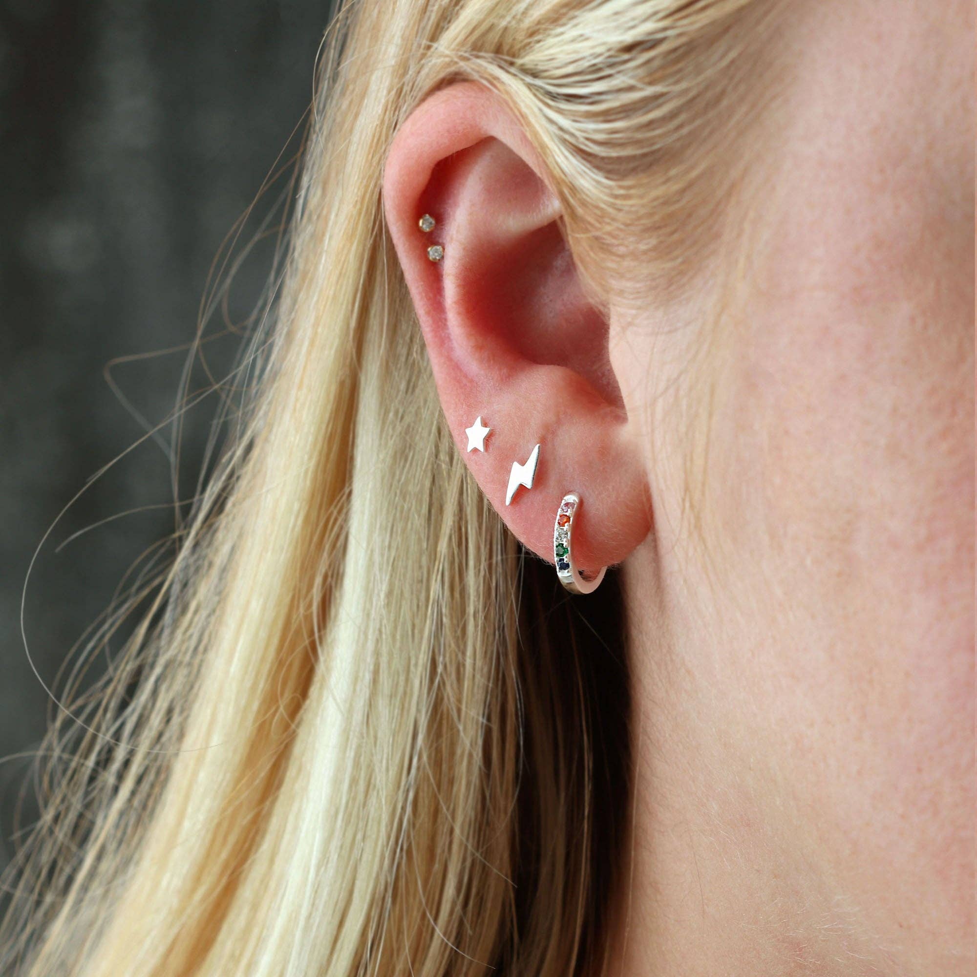 Rainbow Crystal 12mm Huggie Hoop Earrings