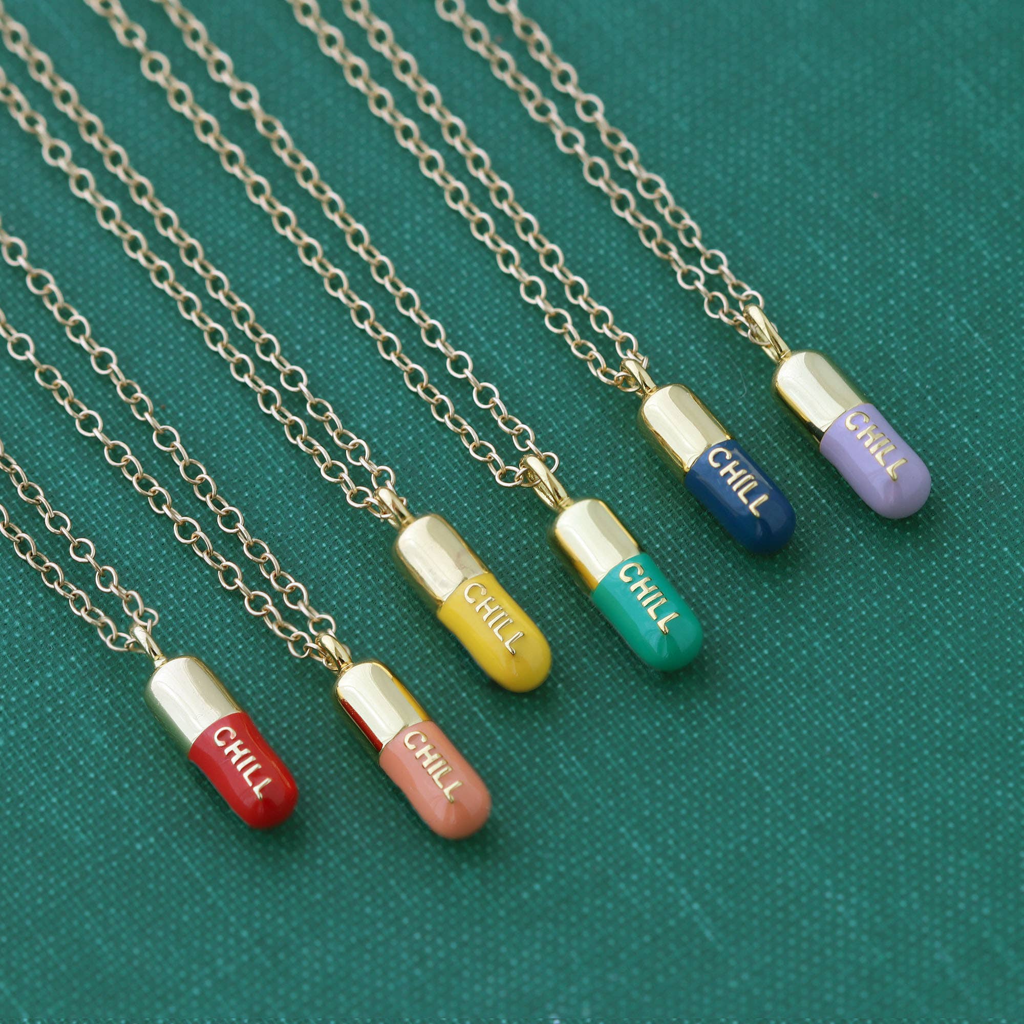Chill Pill Enamel Necklace 18K Gold Vermeil | Sterling Silver Charm | Gold Filled | Sterling Silver Chain Multiple Colors 16-18 Inches Nickel Free Ships from CA