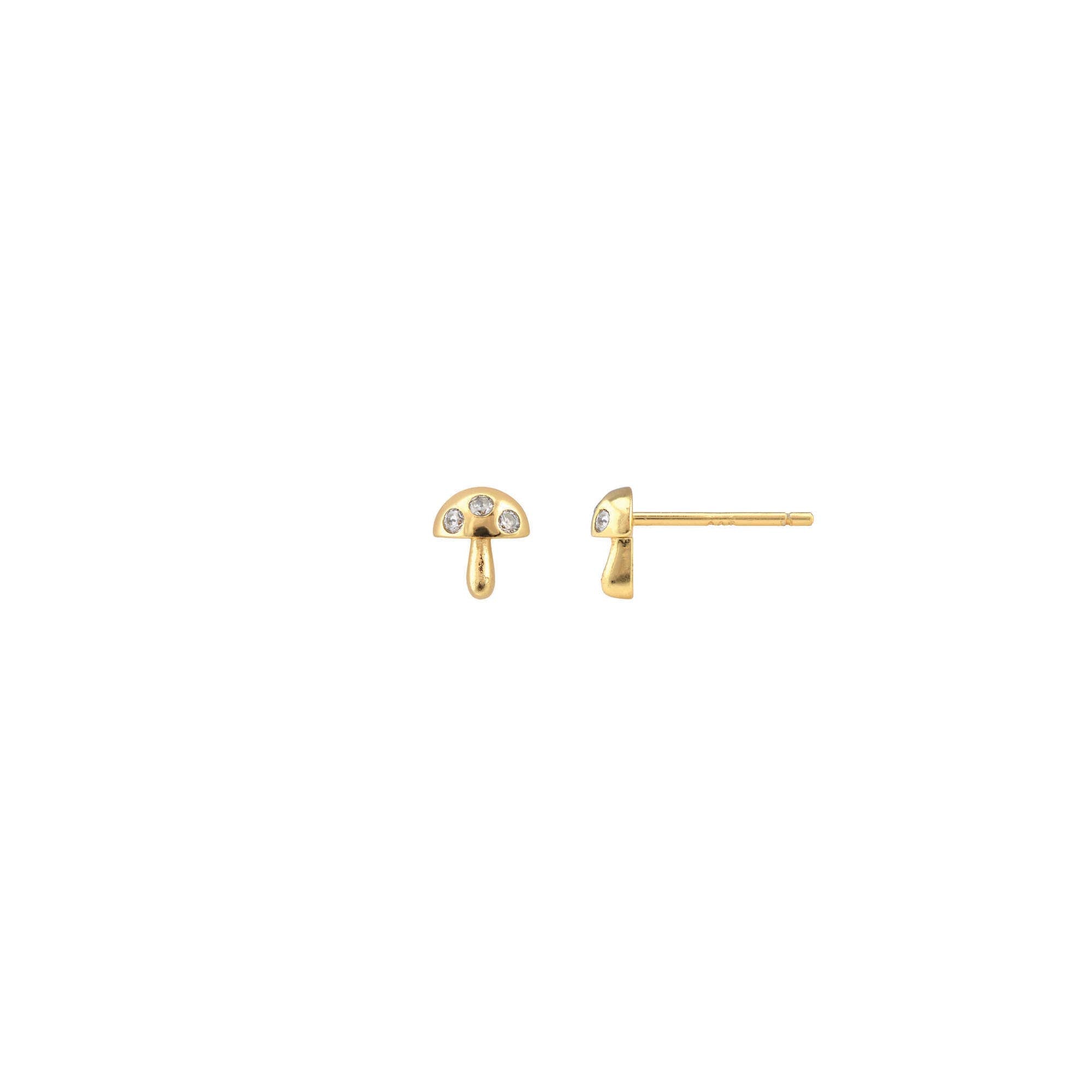 Tiny Mushroom Crystal Stud Earrings 18K Gold Vermeil | Sterling Silver CZ Crystals Nickel Free Hypoallergenic Ships from CA