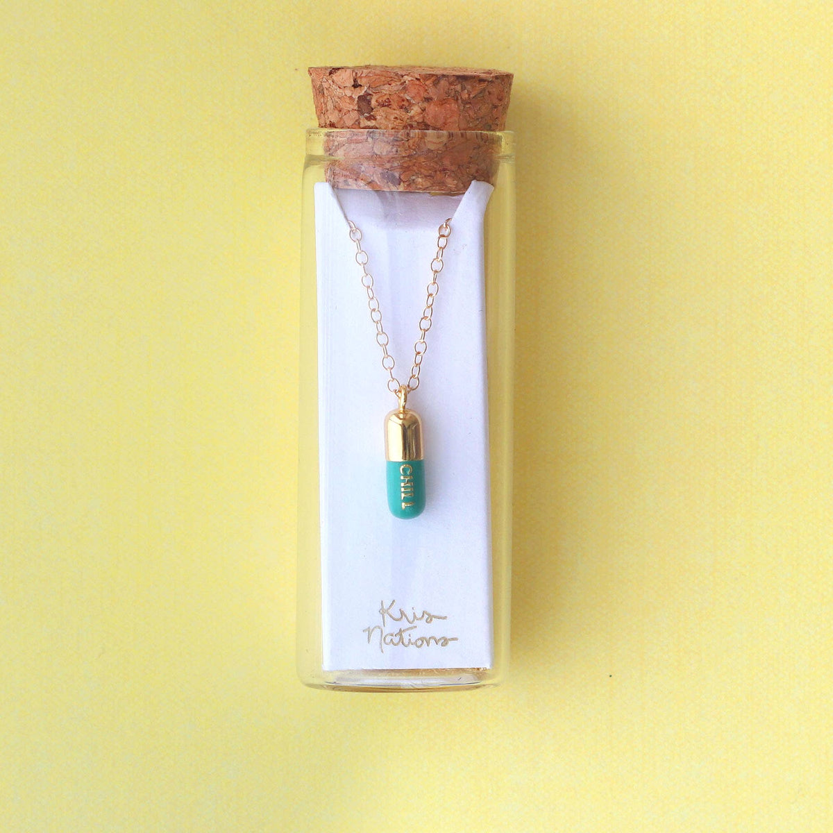 Chill Pill Enamel Necklace 18K Gold Vermeil | Sterling Silver Charm | Gold Filled | Sterling Silver Chain Multiple Colors 16-18 Inches Nickel Free Ships from CA