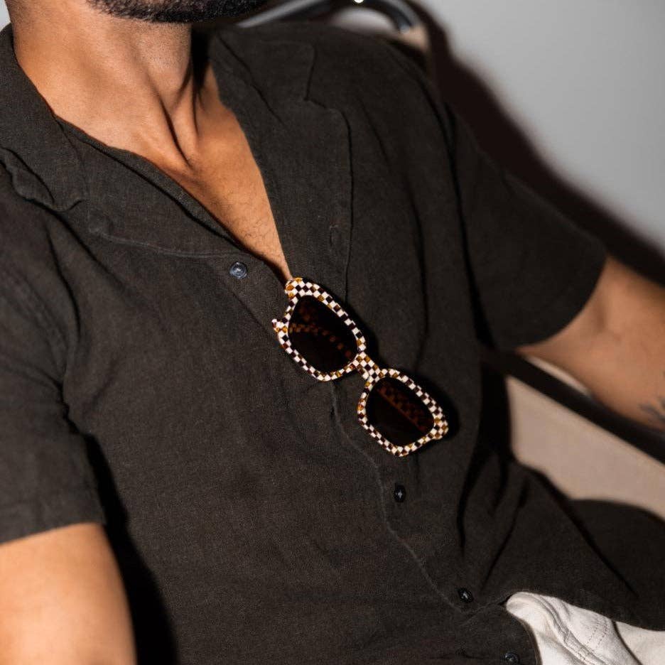 SARDINE - Demi - Toasted Moxie Checkered Square Sunglasses