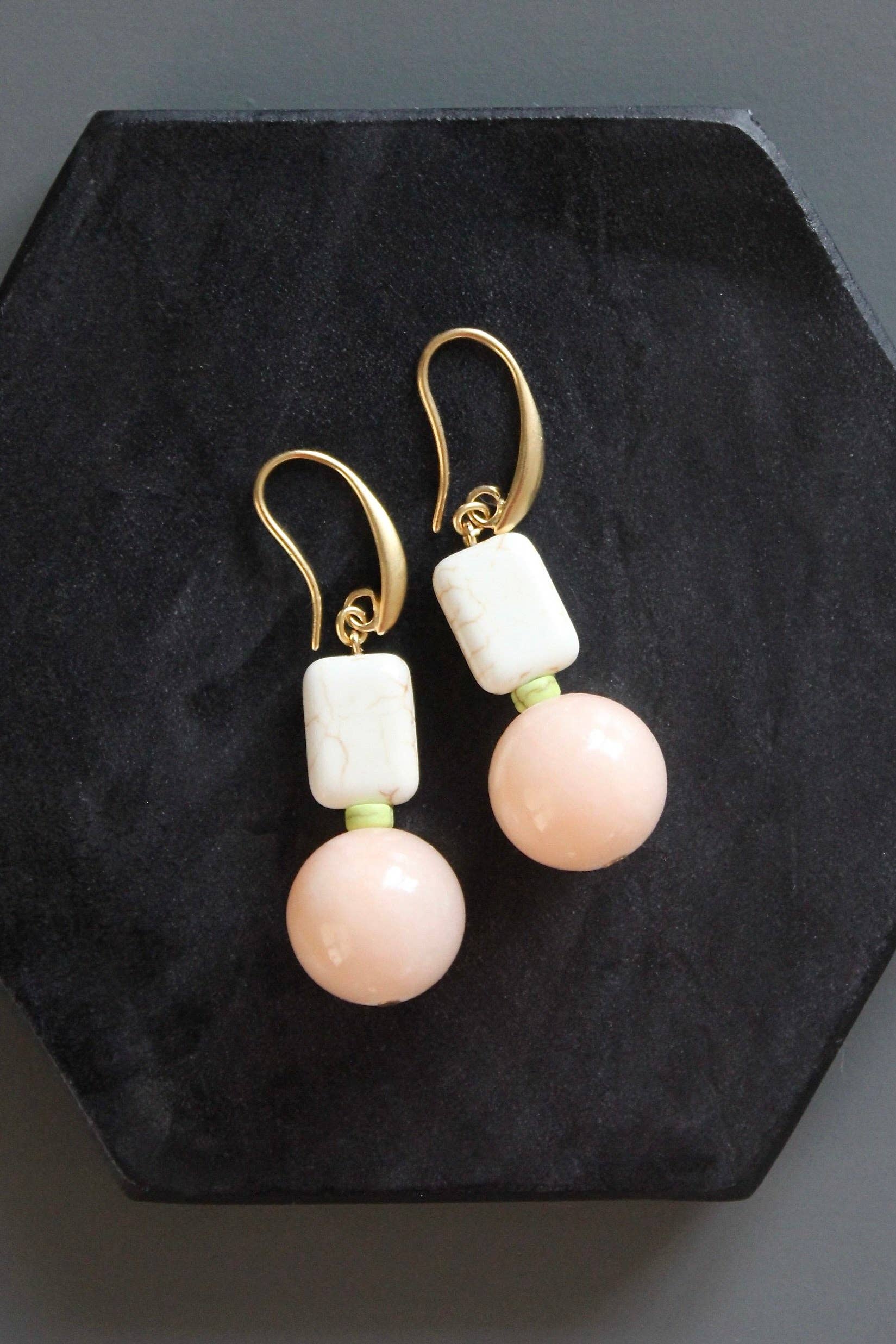 Pink Jade and White Earrings