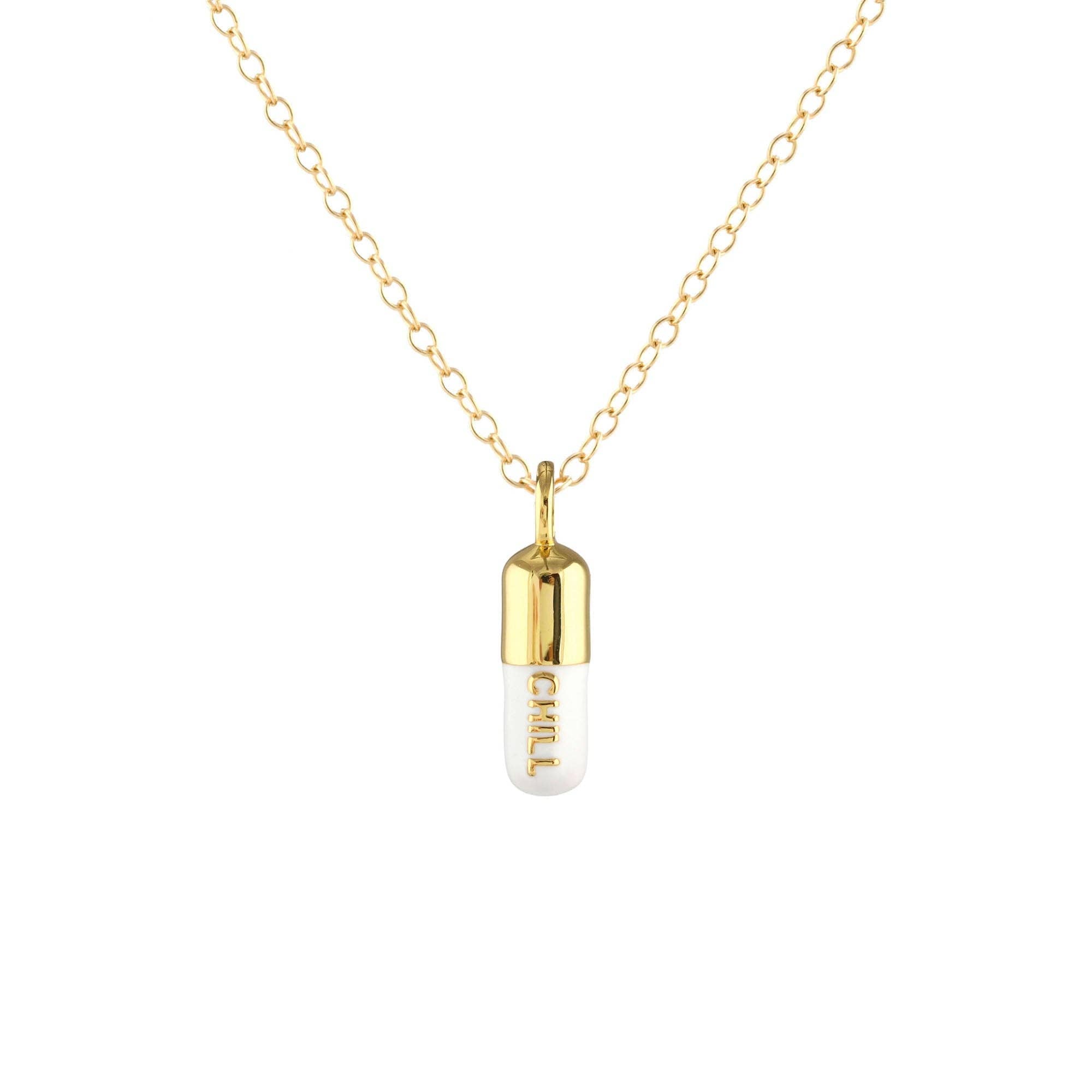 Chill Pill Enamel Necklace 18K Gold Vermeil | Sterling Silver Charm | Gold Filled | Sterling Silver Chain Multiple Colors 16-18 Inches Nickel Free Ships from CA