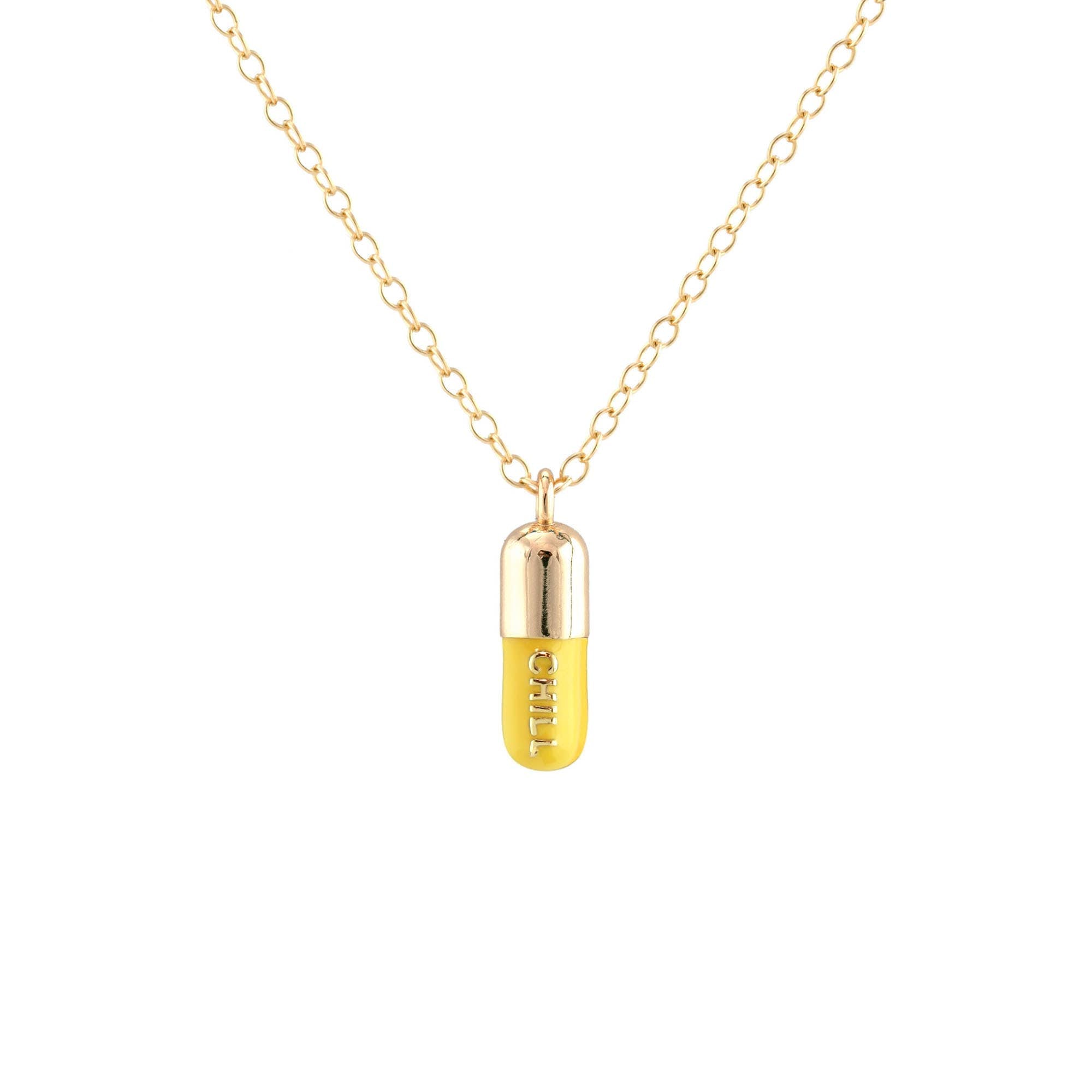 Chill Pill Enamel Necklace 18K Gold Vermeil | Sterling Silver Charm | Gold Filled | Sterling Silver Chain Multiple Colors 16-18 Inches Nickel Free Ships from CA