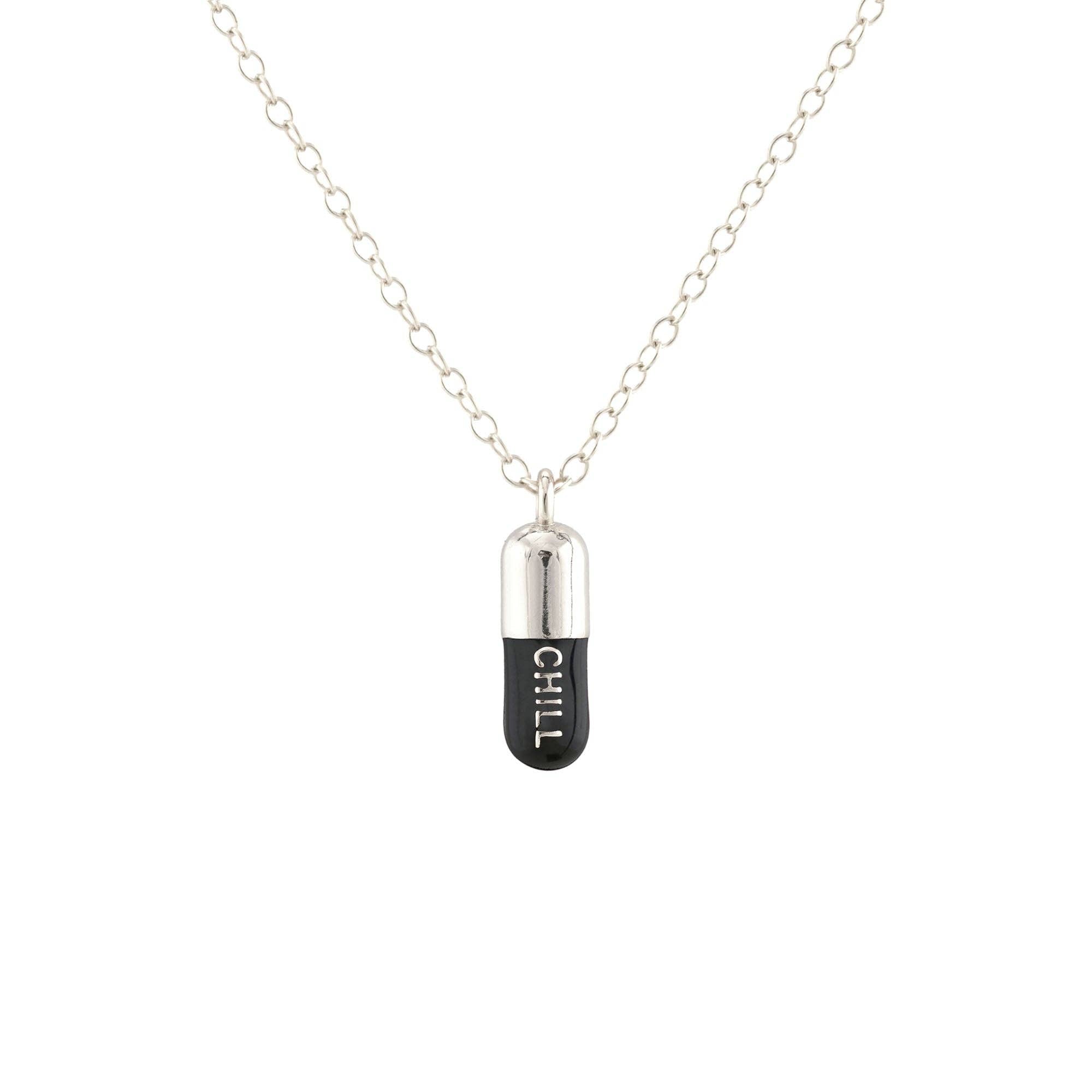Chill Pill Enamel Necklace 18K Gold Vermeil | Sterling Silver Charm | Gold Filled | Sterling Silver Chain Multiple Colors 16-18 Inches Nickel Free Ships from CA