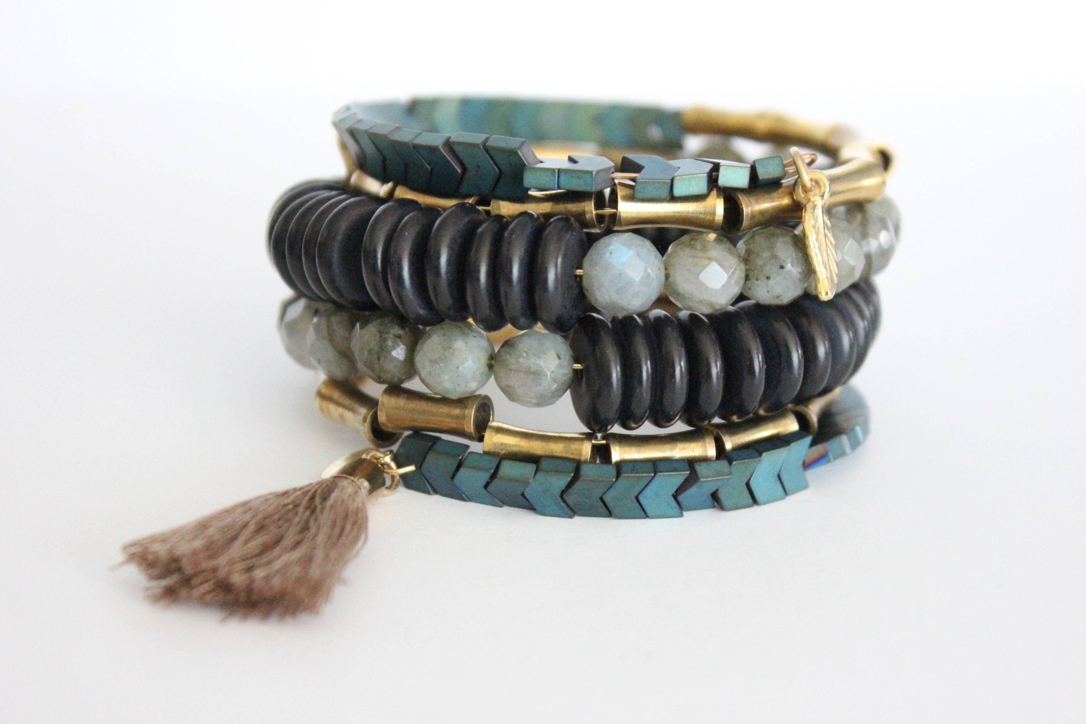 Wrap Bracelet with Magnesite and Brass Beads