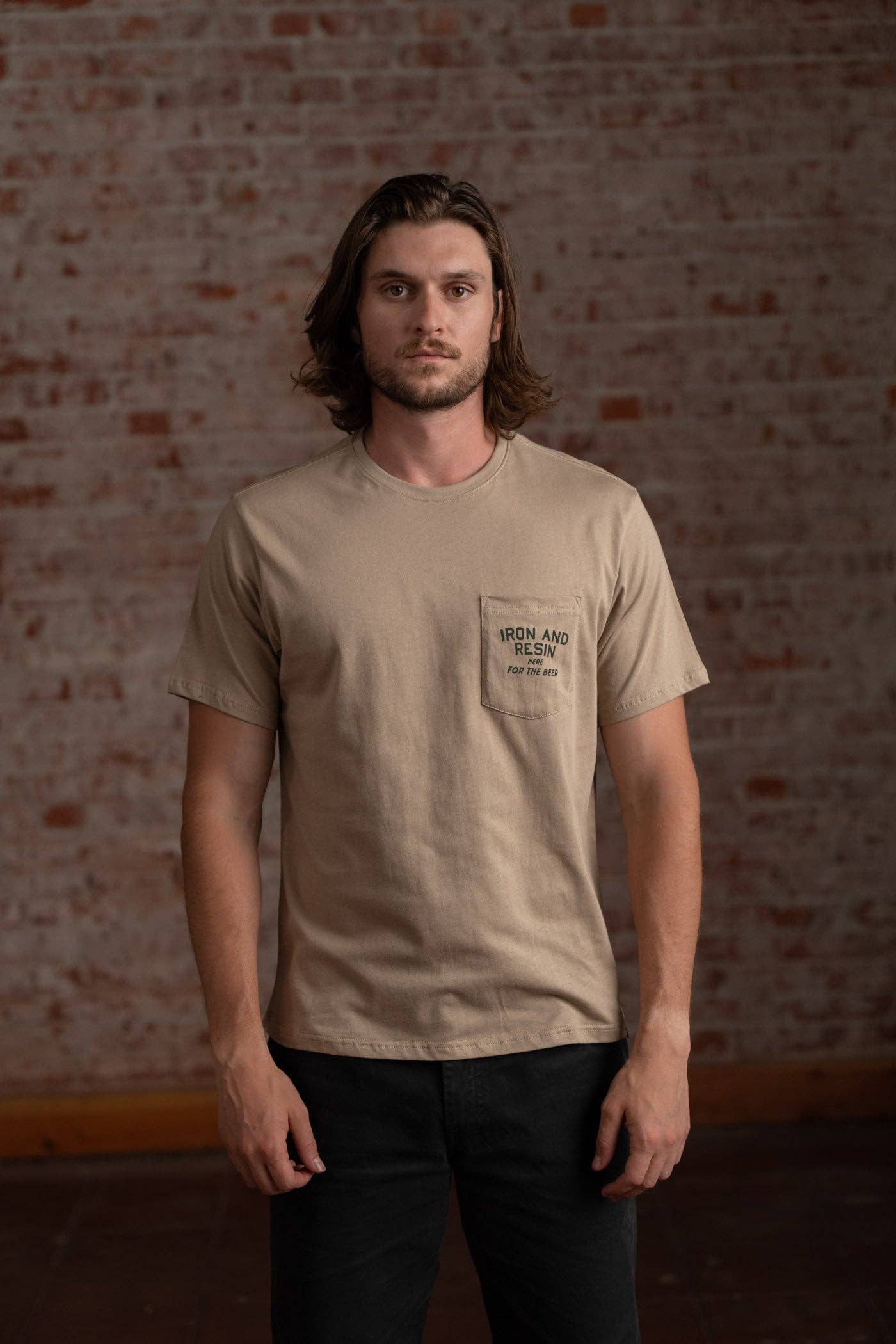 Iron & Resin- Here For The Beer Pocket Tee in Tan