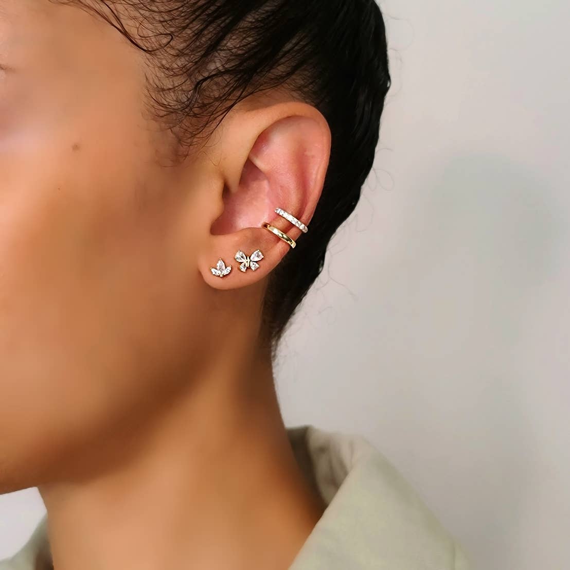 Butterfly Crystal Marquis Stud Earrings 18K Gold Vermeil CZ Crystals 8mm Wide Nickel Free Hypoallergenic Ships from CA