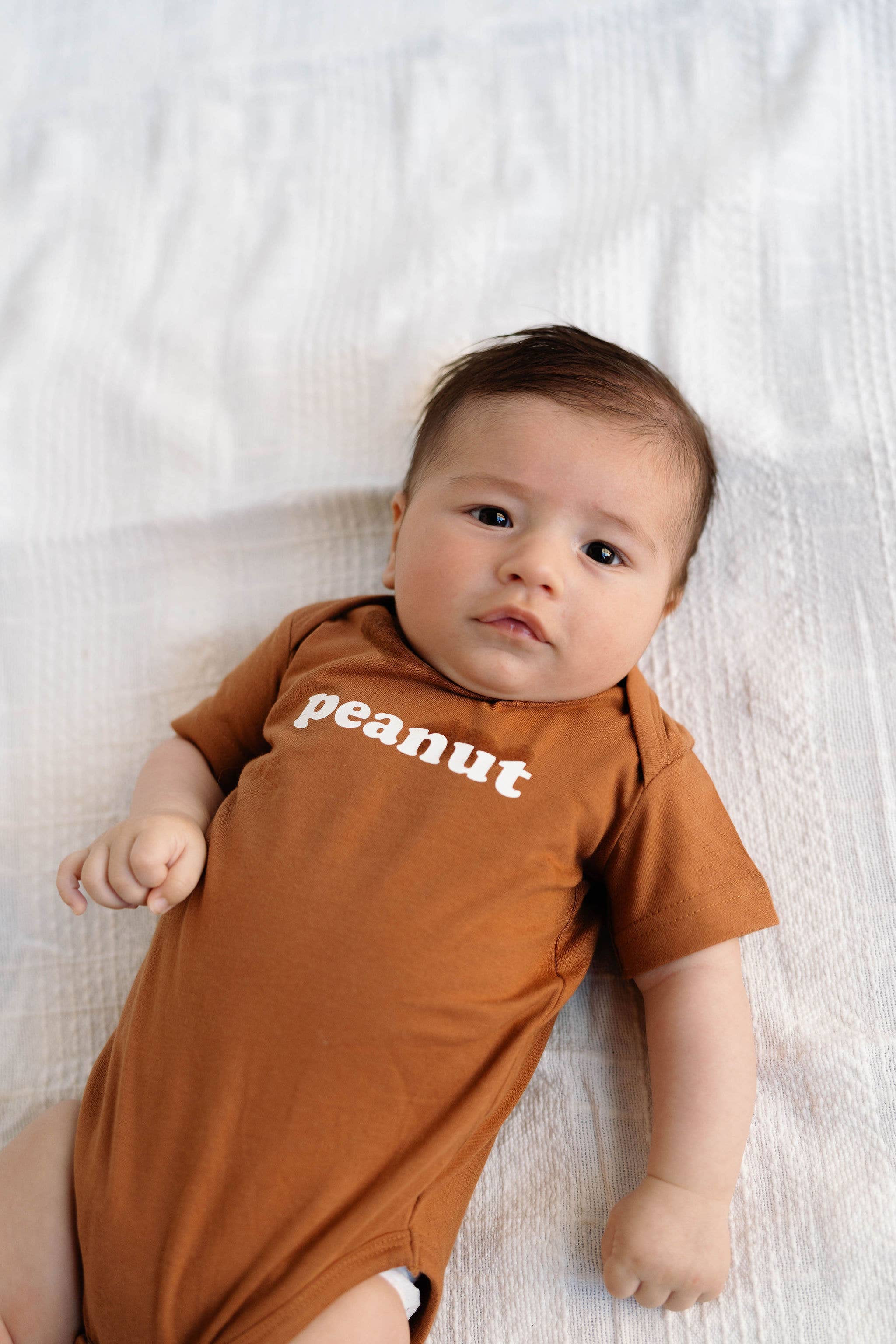 Peanut, Brown baby bodysuit, baby clothing, baby boy clothes