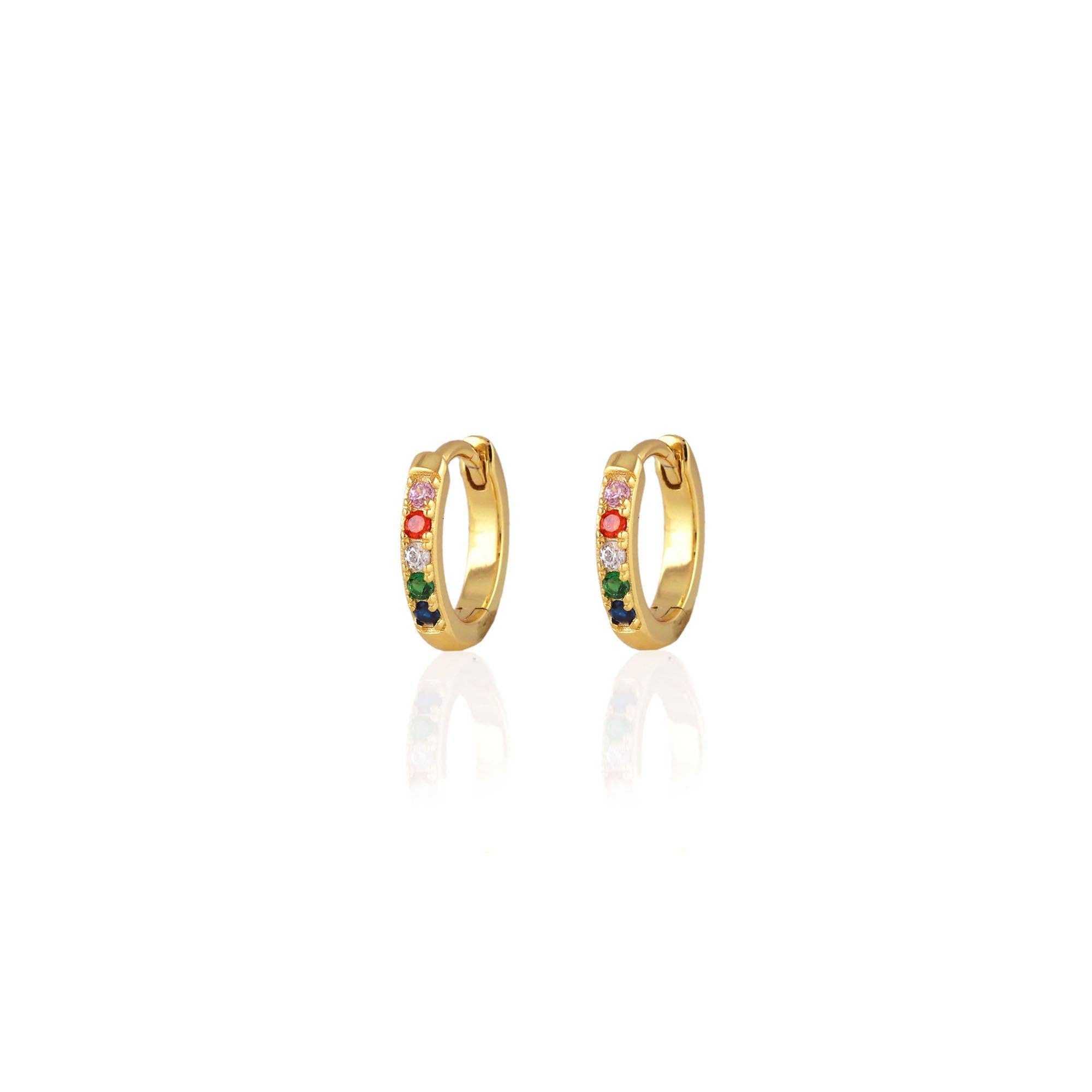 Rainbow Crystal 12mm Huggie Hoop Earrings