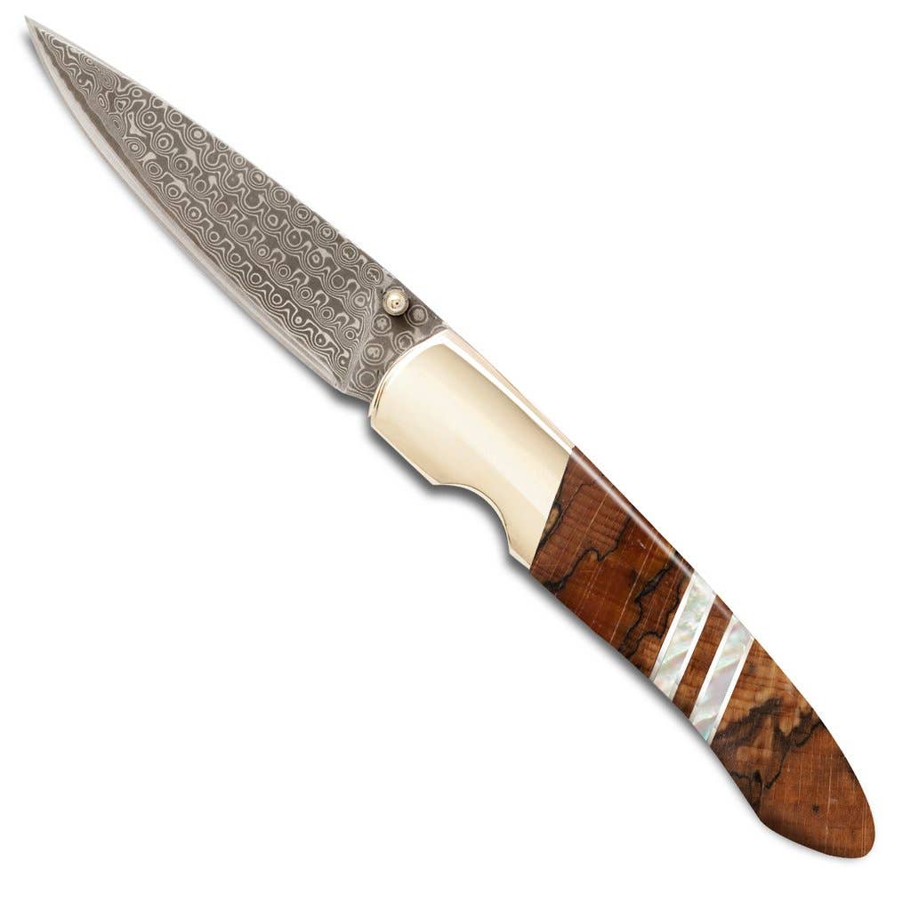 Spalted Beech Damascus 4" Liner Lock Knife - Single