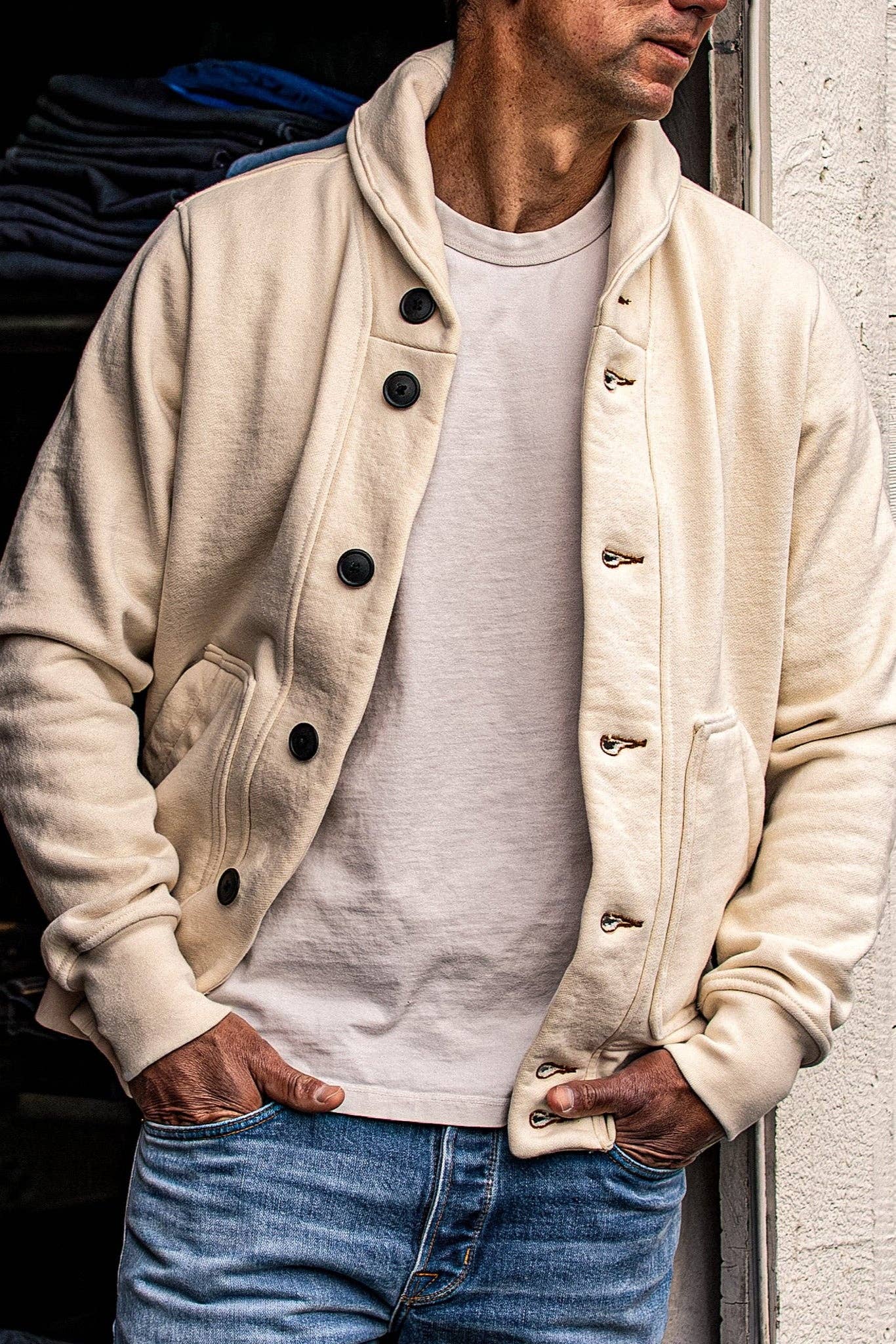 Men's Bodega Shawl Cardigan | 14oz 100% Cotton French Terry - Natural