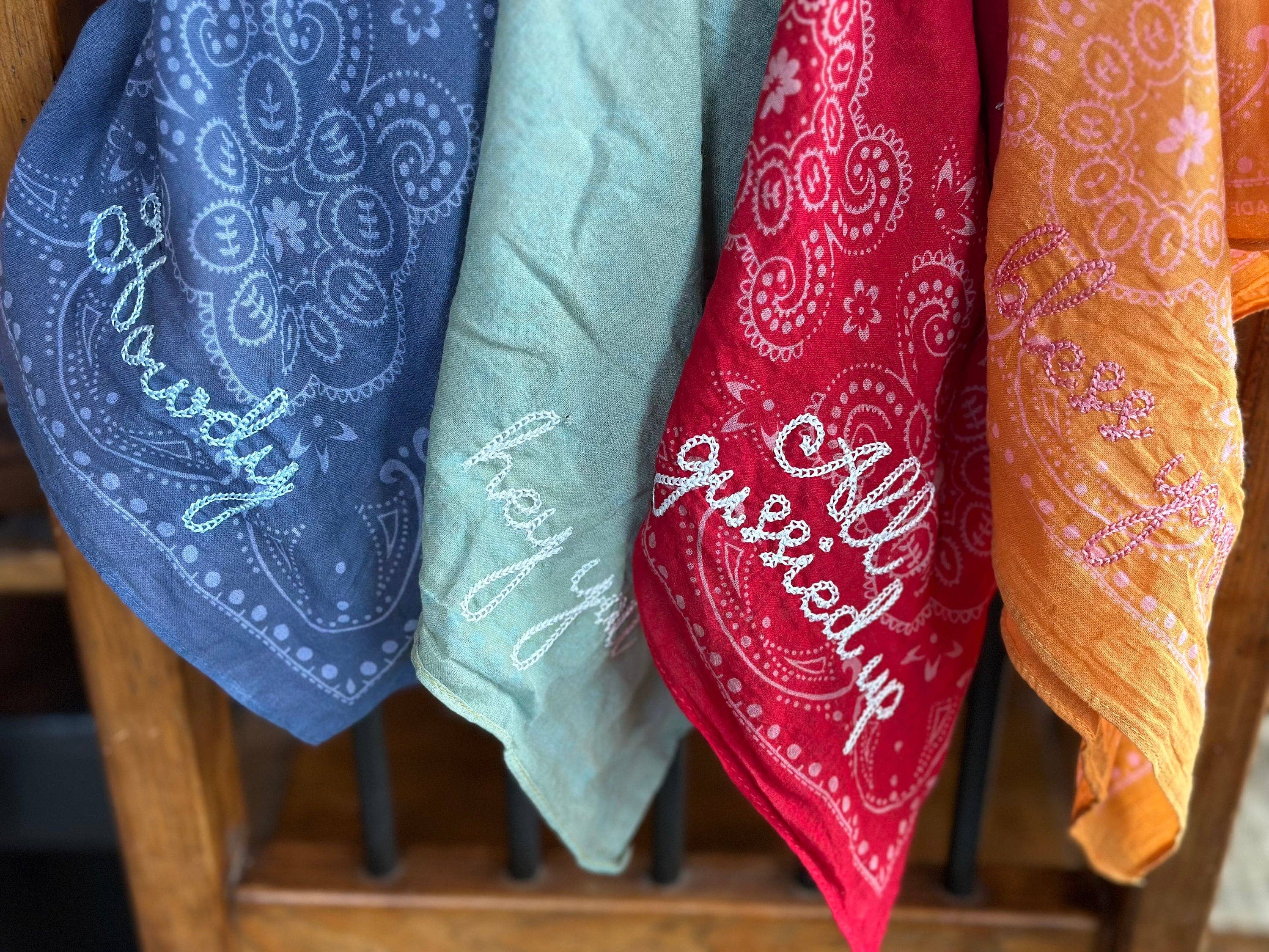 Embroidered Bandana With Chainstitch Text | Howdy
