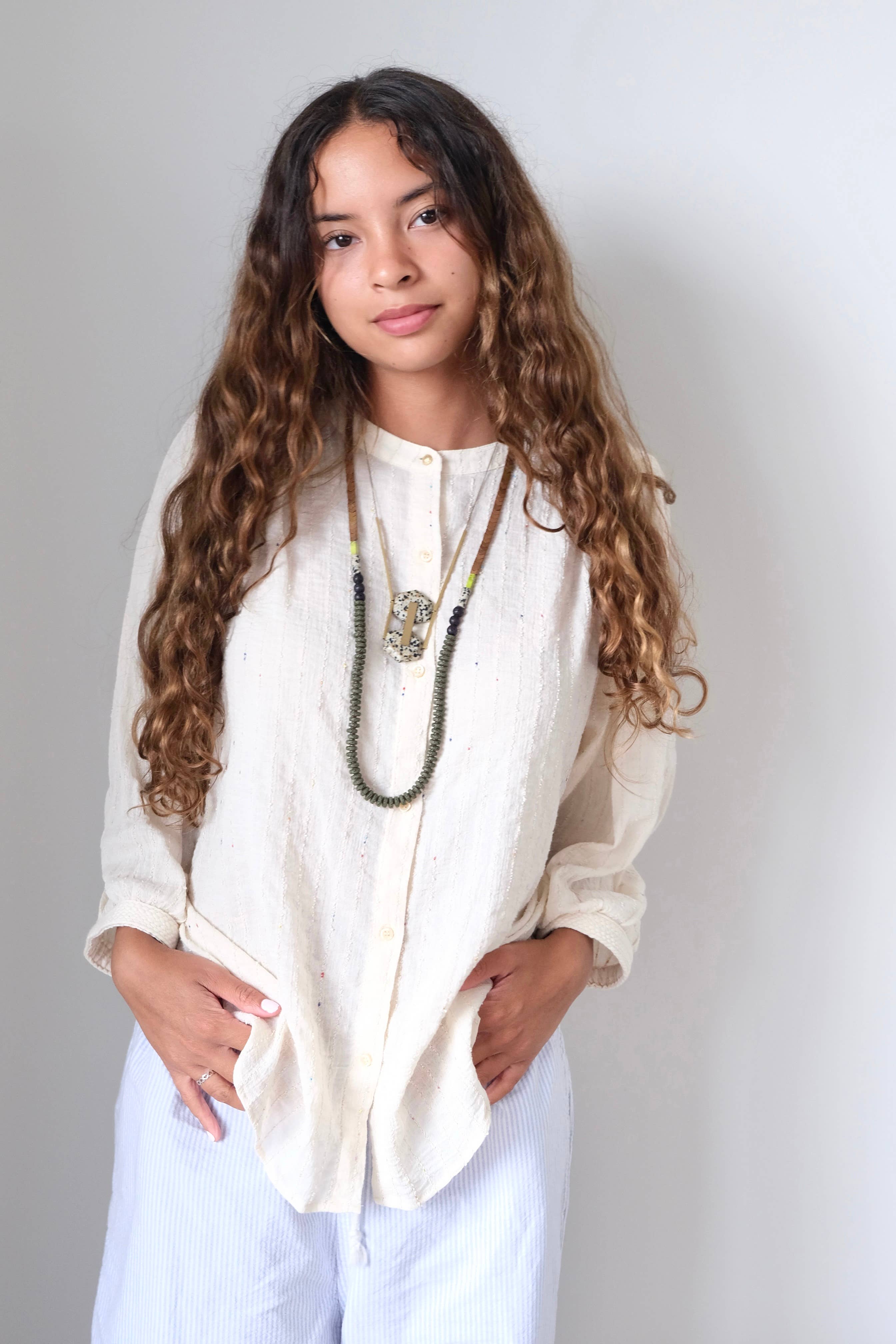 Moss Lava Bead Long Necklace
