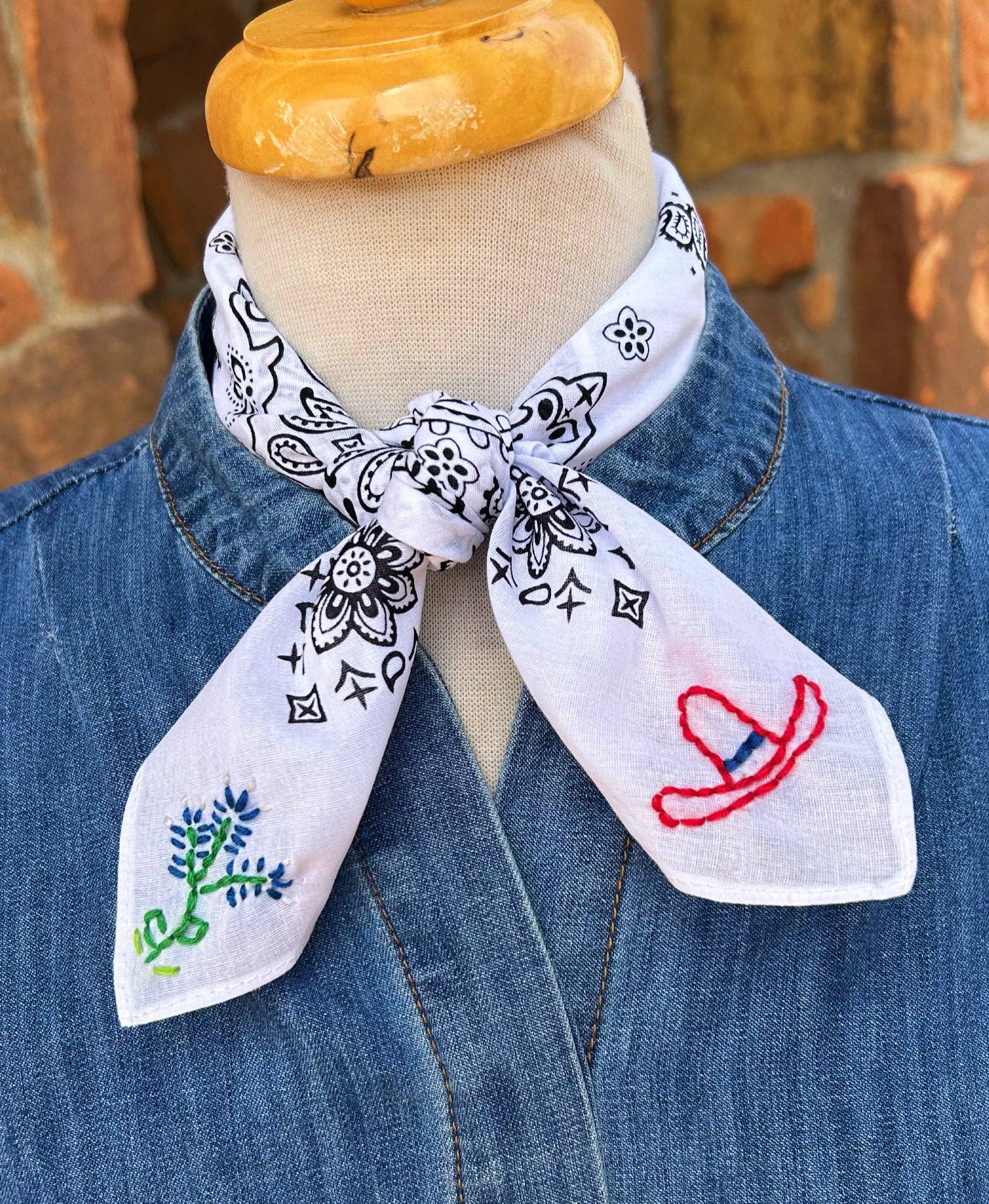 Embroidered Big Hat and Bluebonnets Bandana
