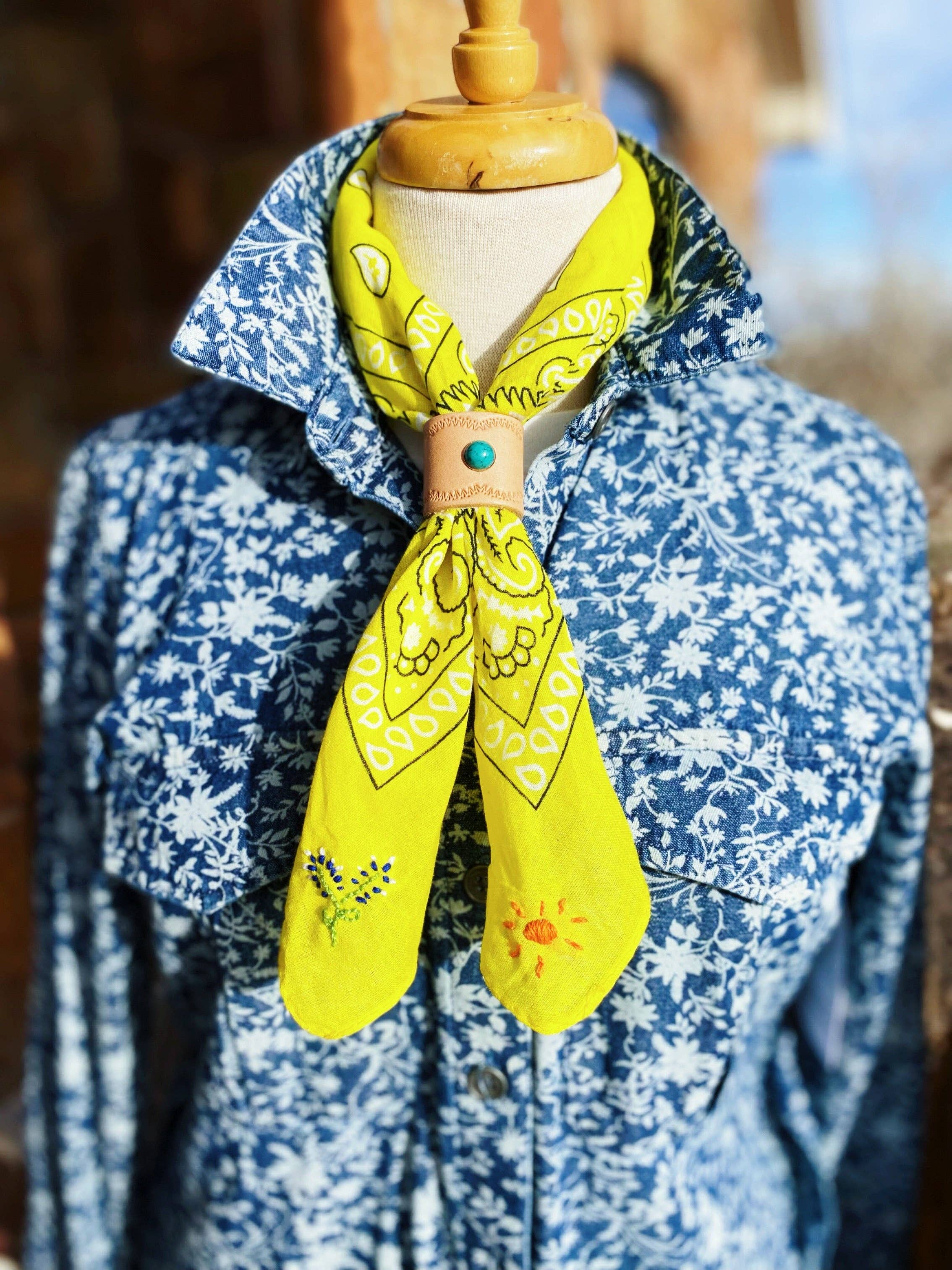 Pradera-Embroidered Texas Bluebonnet Bandana