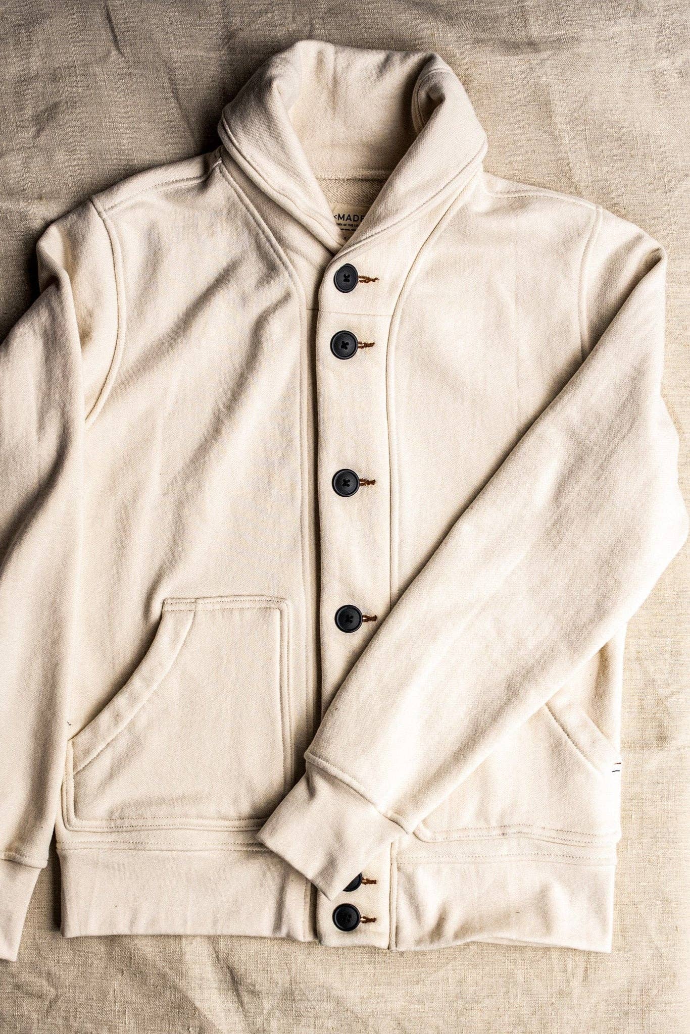 Men's Bodega Shawl Cardigan | 14oz 100% Cotton French Terry - Natural