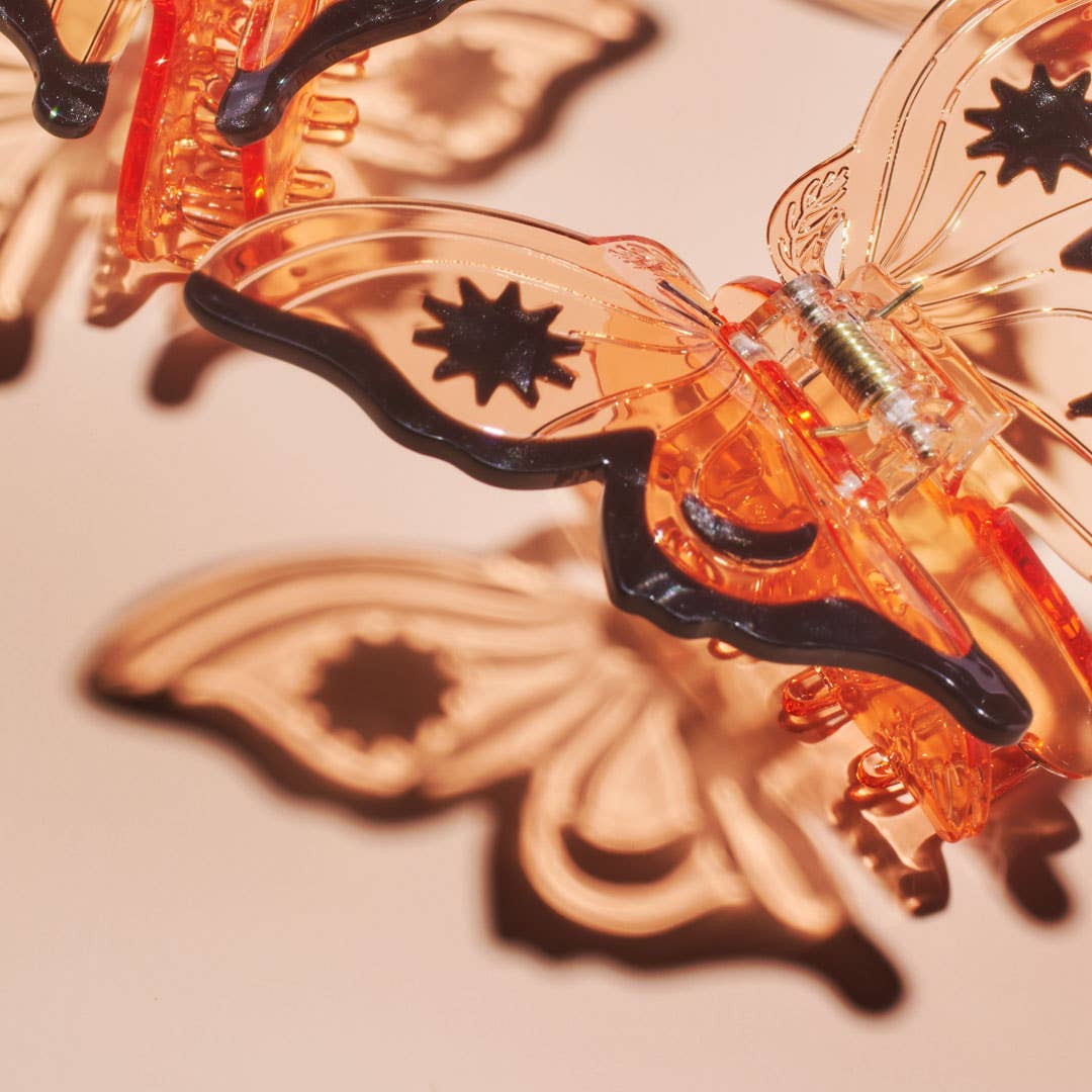 Women's Orange Acetate Monarch Butterfly Hair Claw Clip