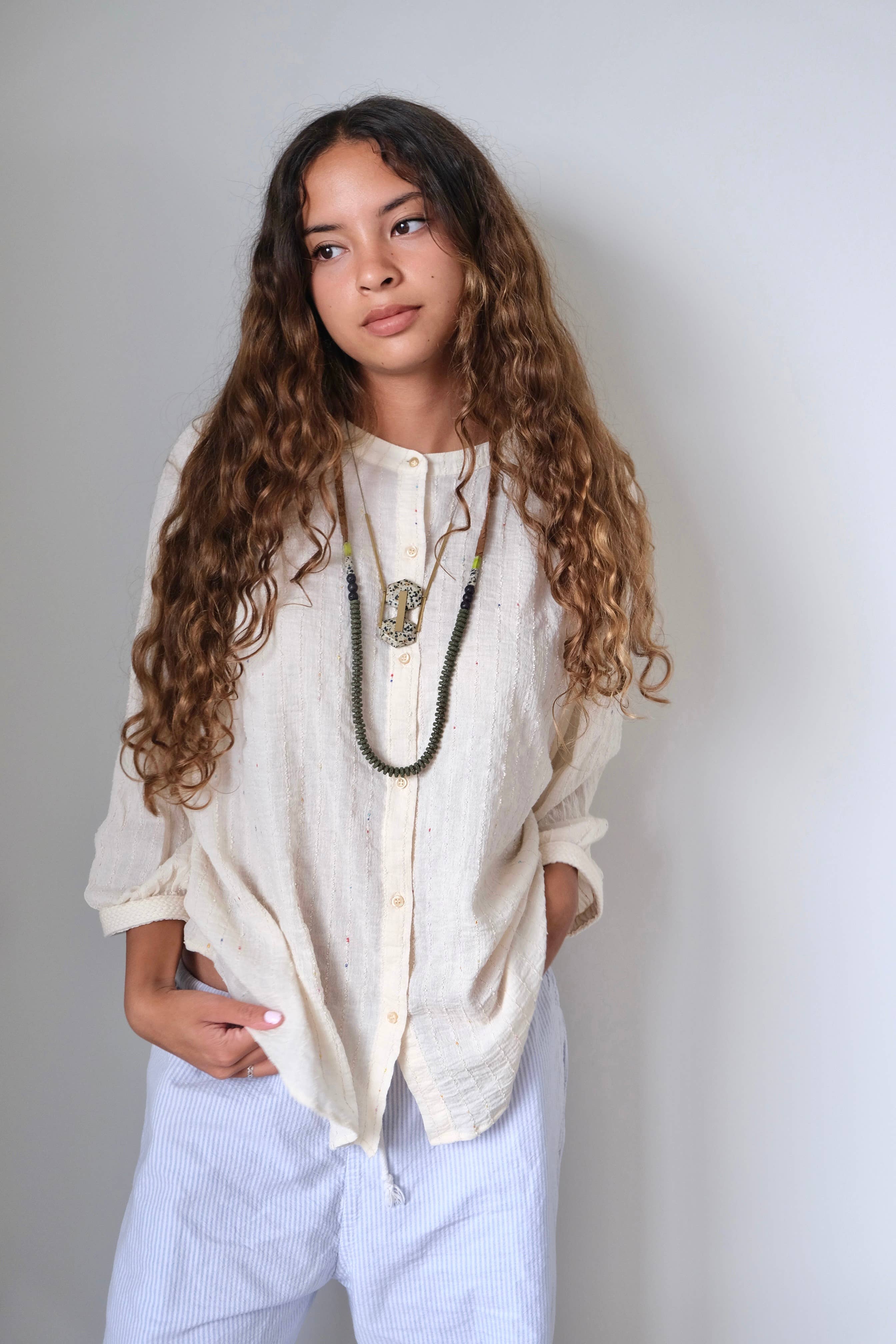 Moss Lava Bead Long Necklace