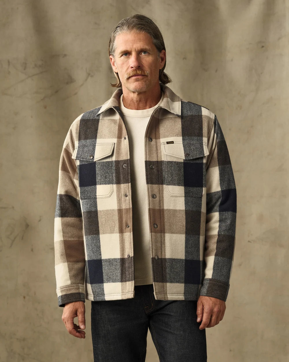 Spokane Insulated Jac-Shirt in Cream/Navy Plaid
