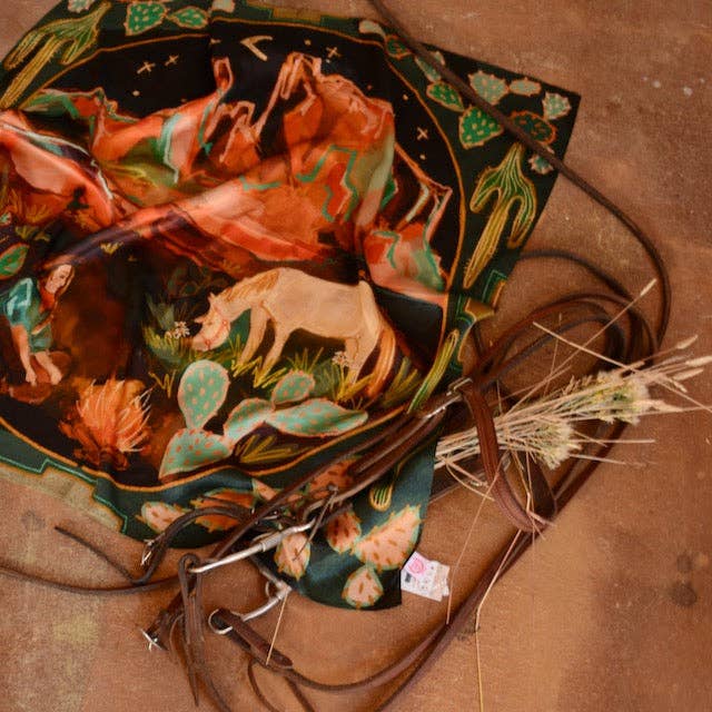 Desert Nights Large 100% Mulberry Silk 35x35: Western Wild Rag Cowgirl