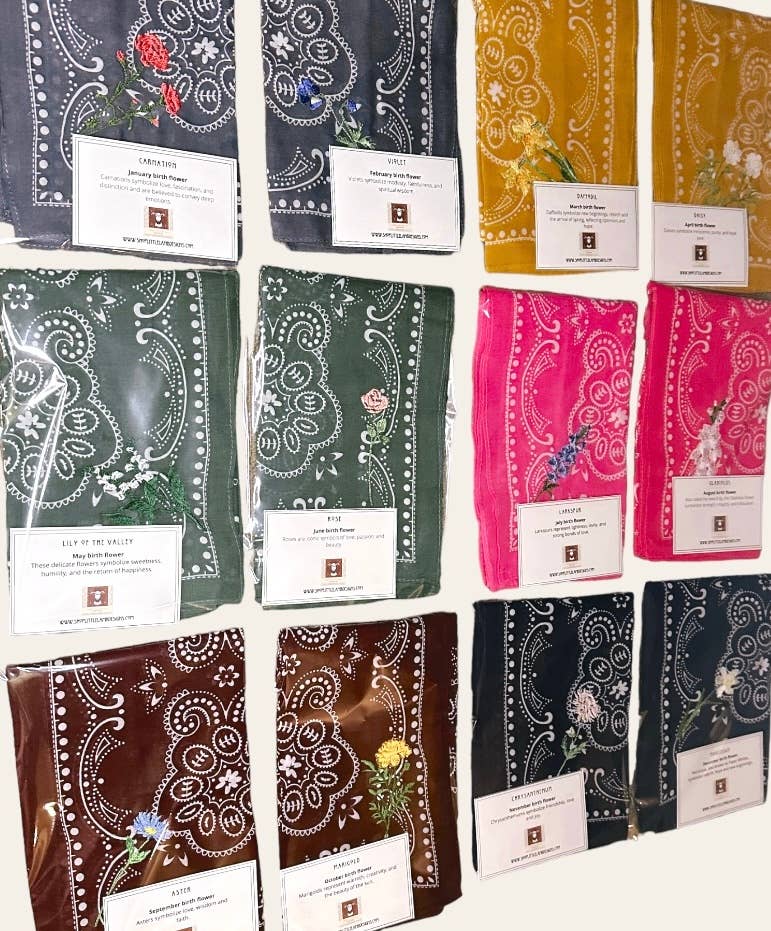 Birthday Flower (March = Daffodil) Embroidered On Bandana