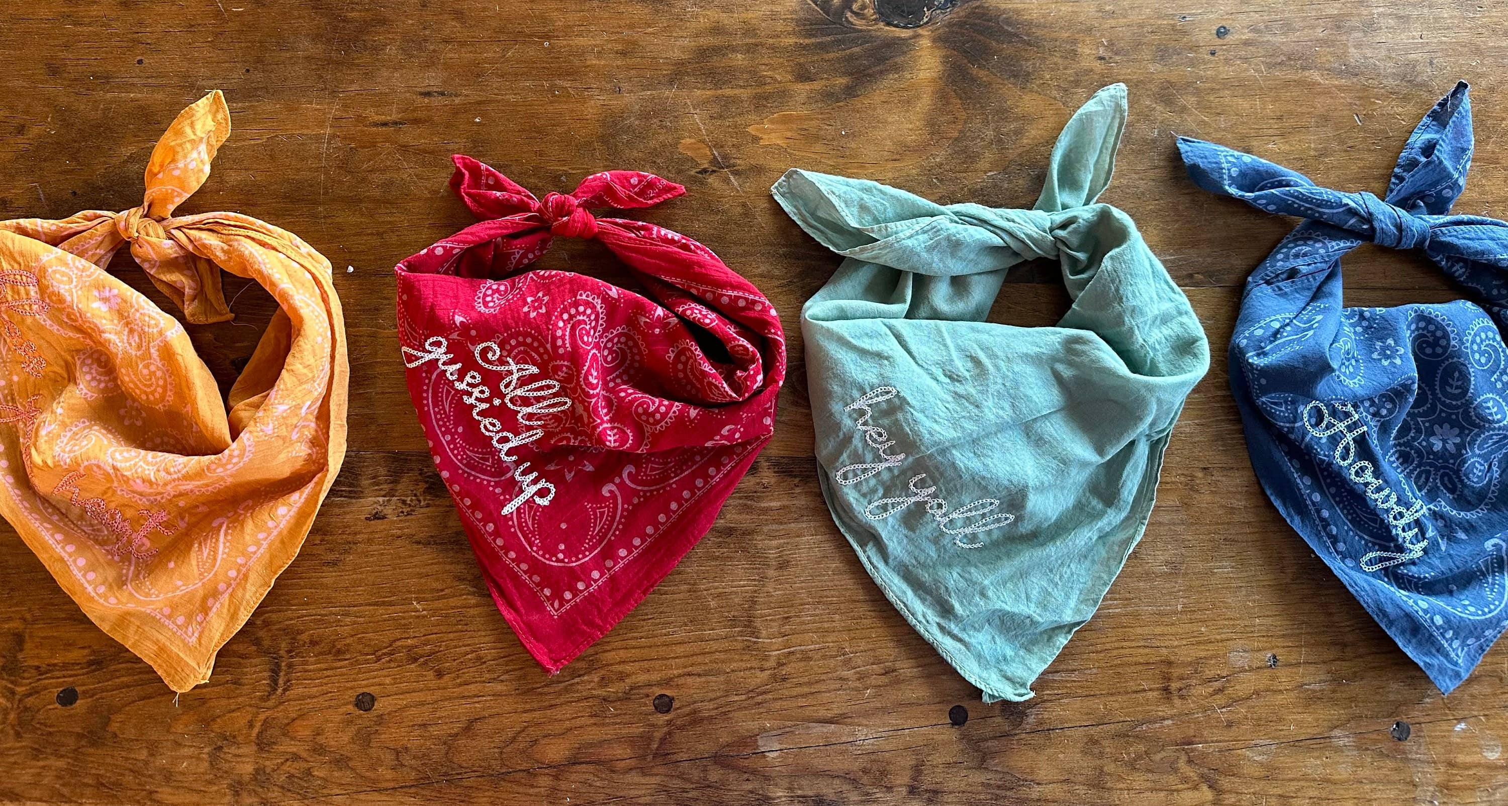 Embroidered Bandana With Chainstitch Text | Howdy