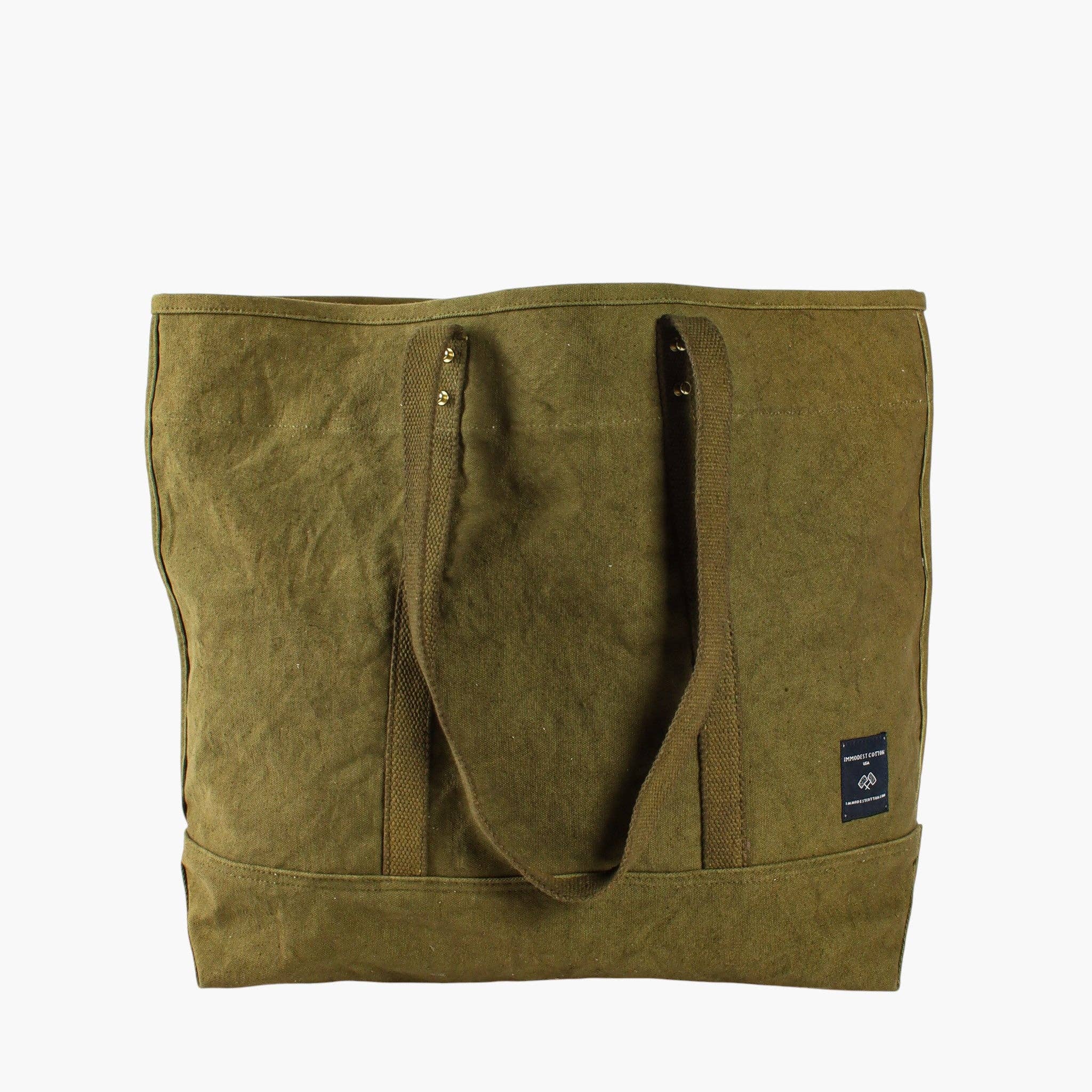 IMMODEST COTTON- Large East West Tote | Olive