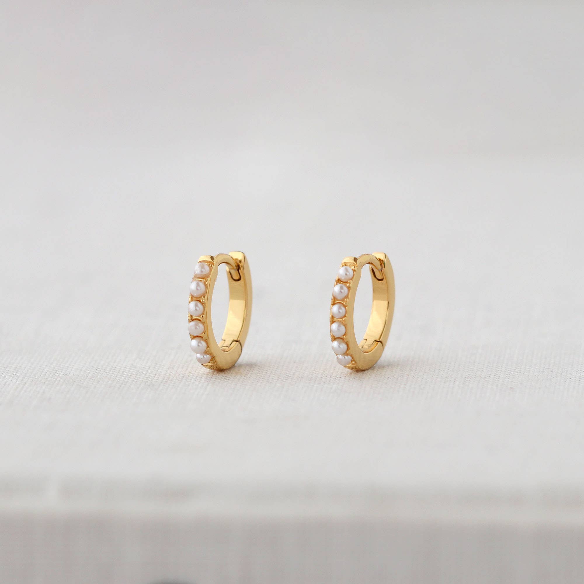 Pearl 12mm Huggie Hoop Earrings 18K Gold Vermeil | Sterling Silver 12mm Hoop Hinge Closure Nickel Free Hypoallergenic Ships from CA