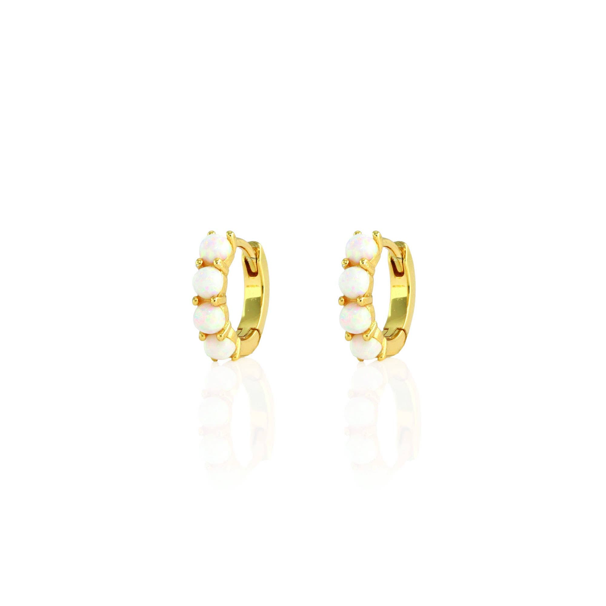 Opal Huggie Hoop Earrings 18K Gold Vermeil 13mm Hoops 3mm Stones Hinge Closure Nickel Free Hypoallergenic Ships from CA