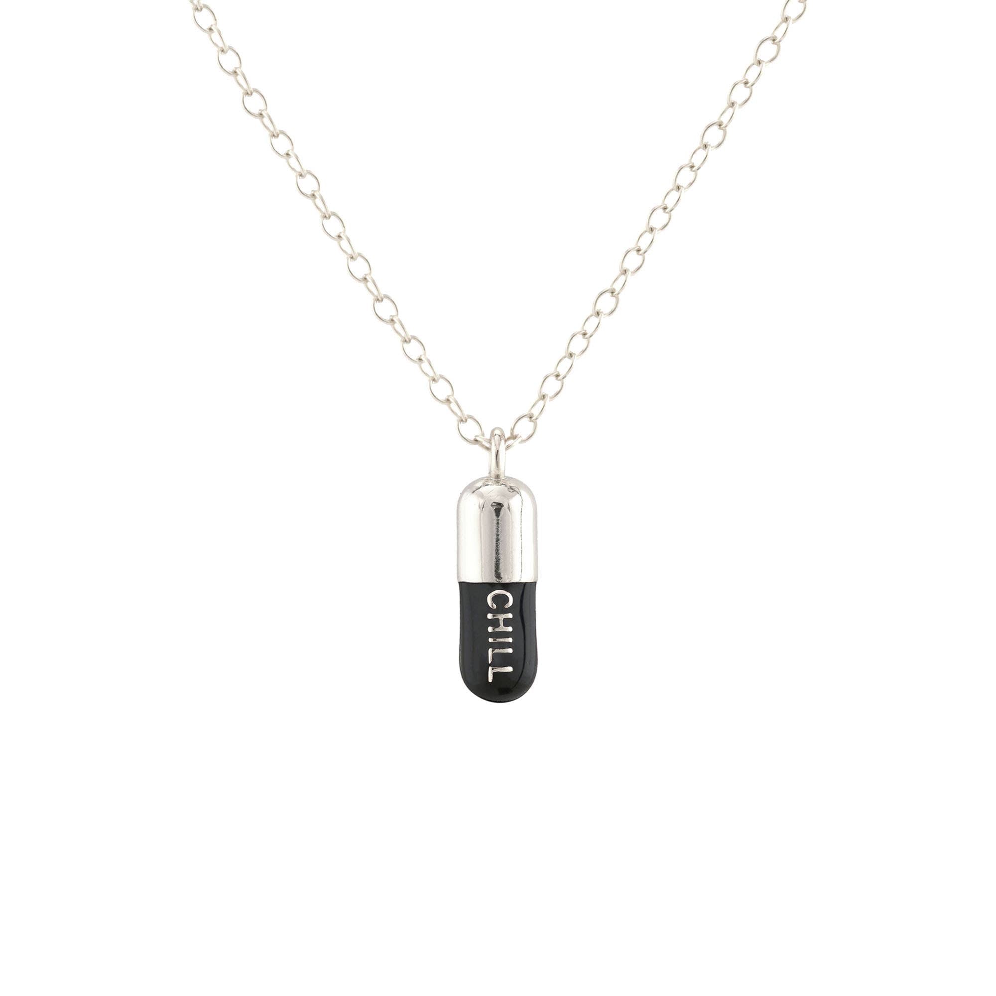 Chill Pill Enamel Necklace 18K Gold Vermeil | Sterling Silver Charm | Gold Filled | Sterling Silver Chain Multiple Colors 16-18 Inches Nickel Free Ships from CA