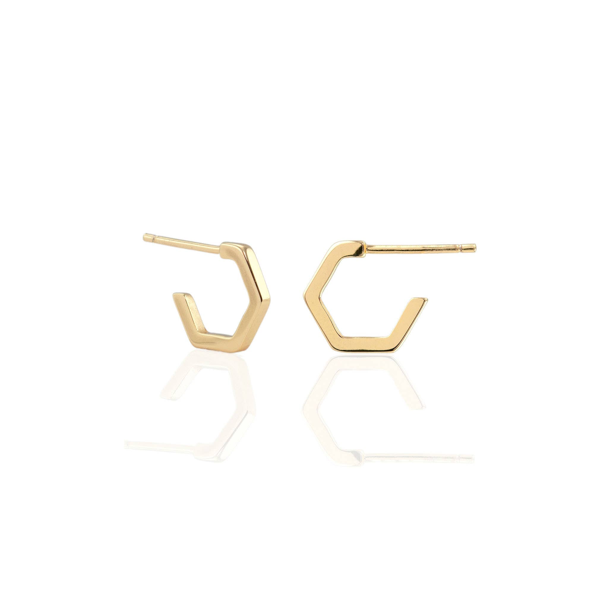 Hexagon Huggie Hoop Earrings 18K Gold Vermeil 12mm Hoops Post Closure Nickel Free Hypoallergenic Ships from CA