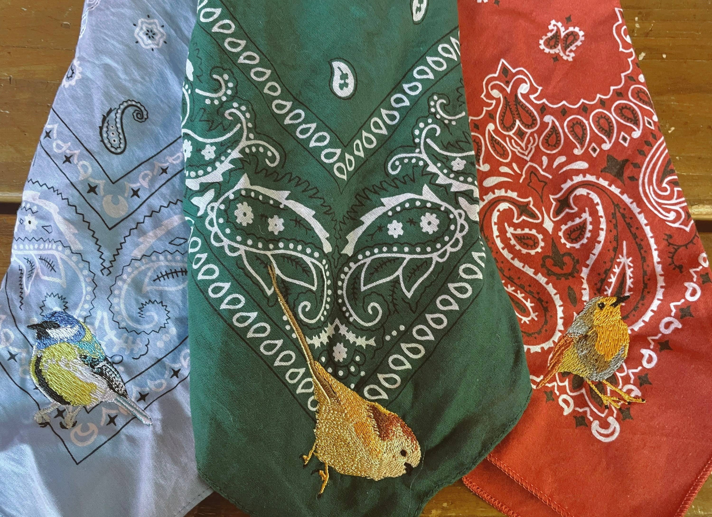 Bandana With Embroidered Bird | Embroidered Robin, Cardinal