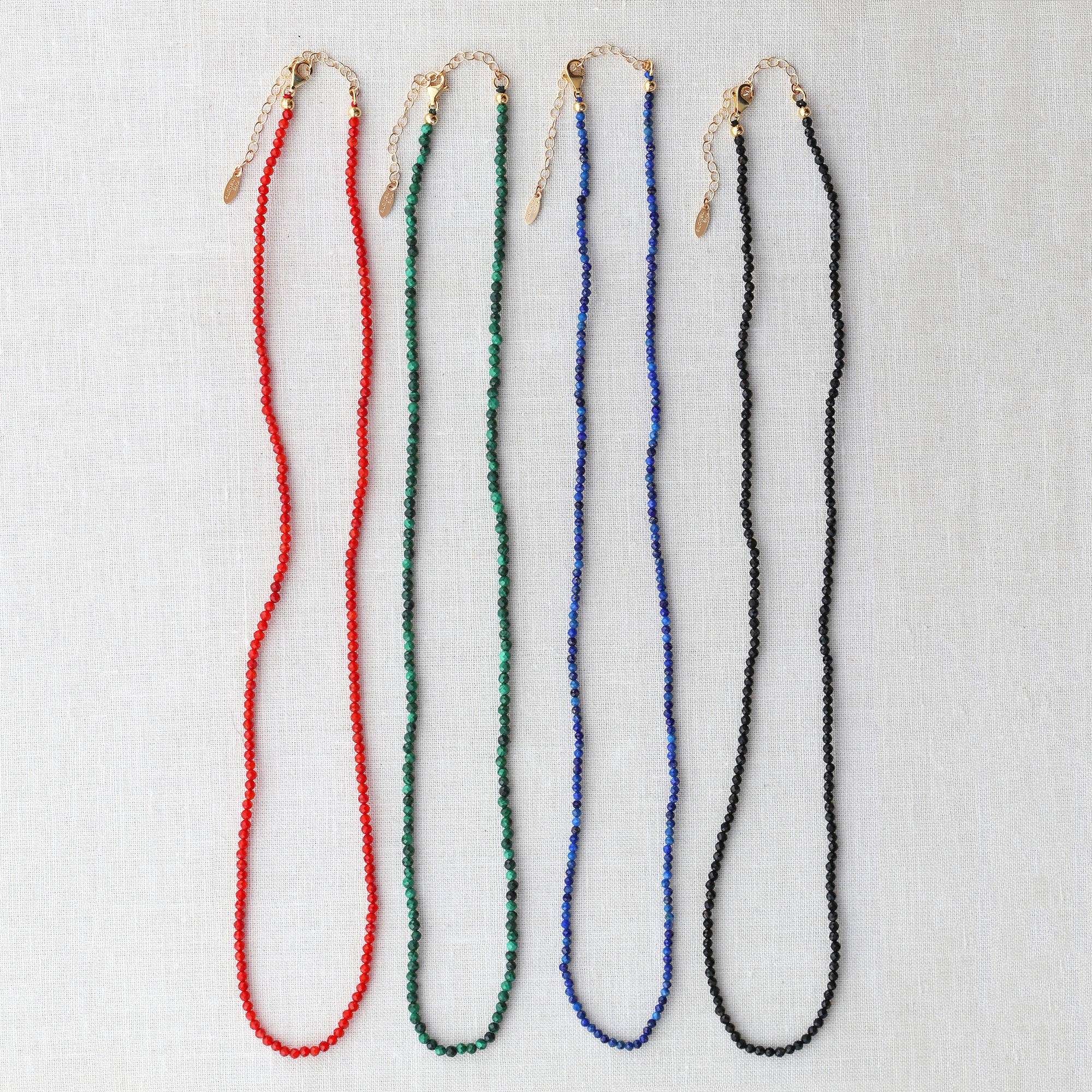Petite Gemstone Beaded Necklace Red Carnelian Green Malachite Blue Lapis Black Onyx Ships from CA