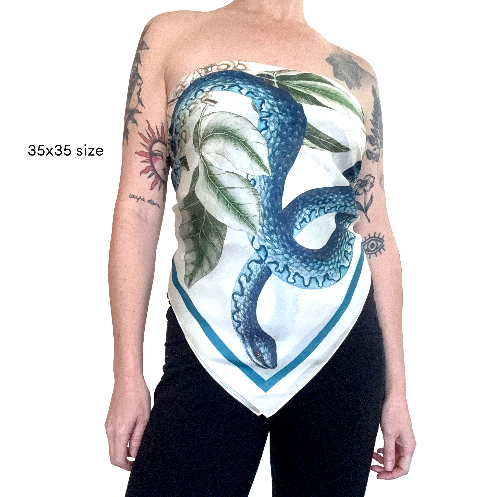 100% Silk Scarf Blue Snake and Butterfly Summer Bandana
