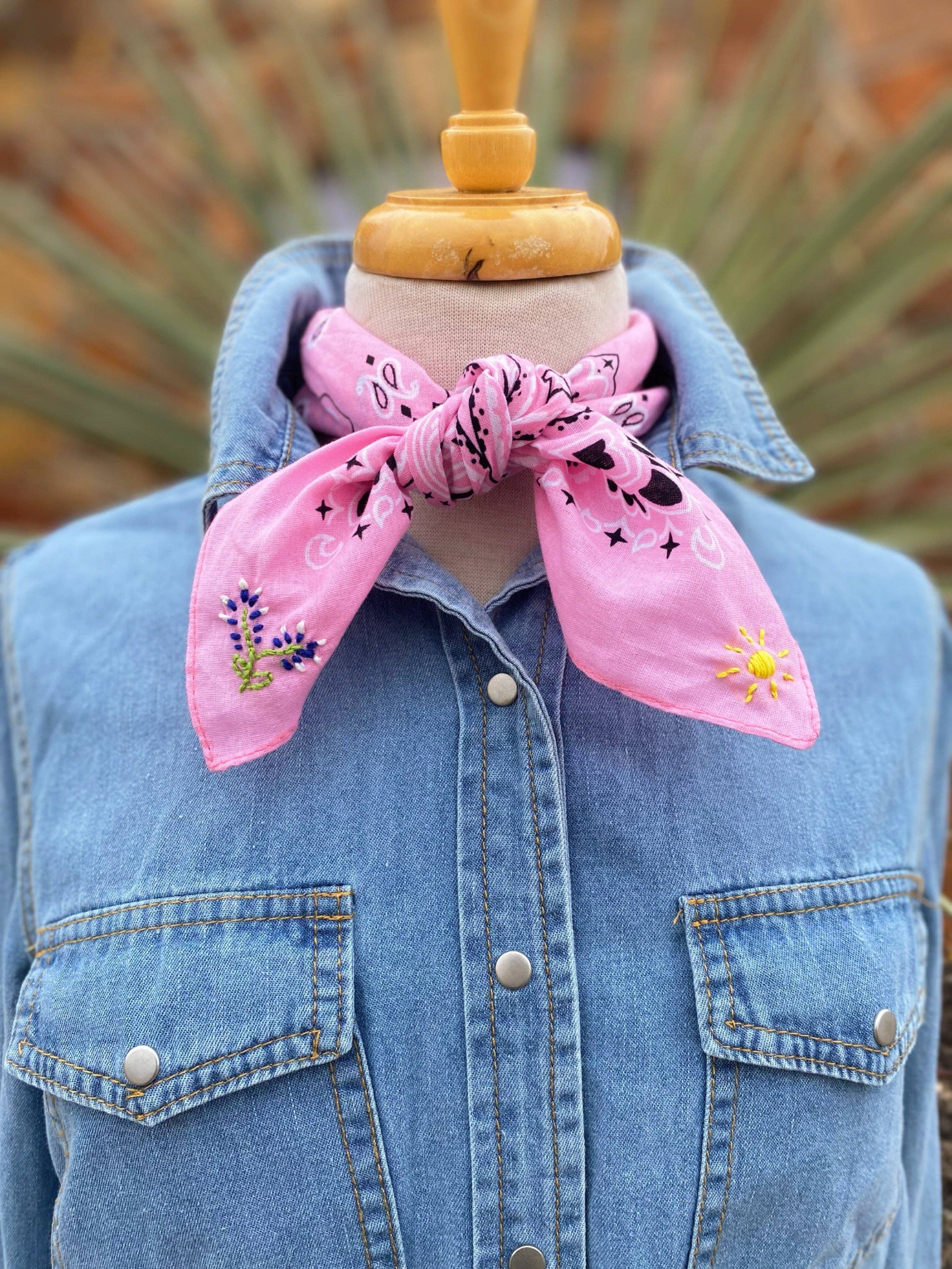 Pradera-Embroidered Texas Bluebonnet Bandana
