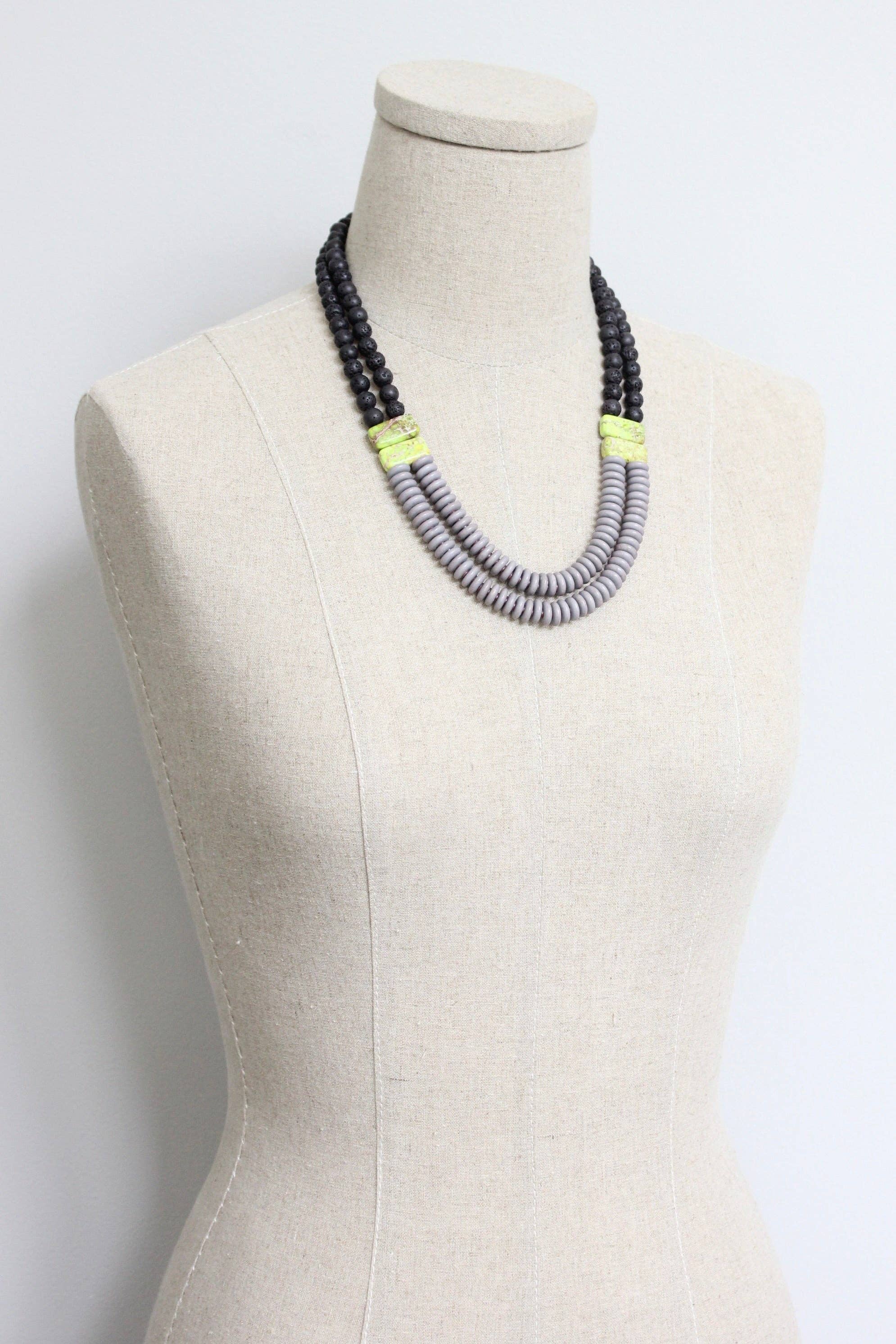Double Strand Lavender and Black Necklace