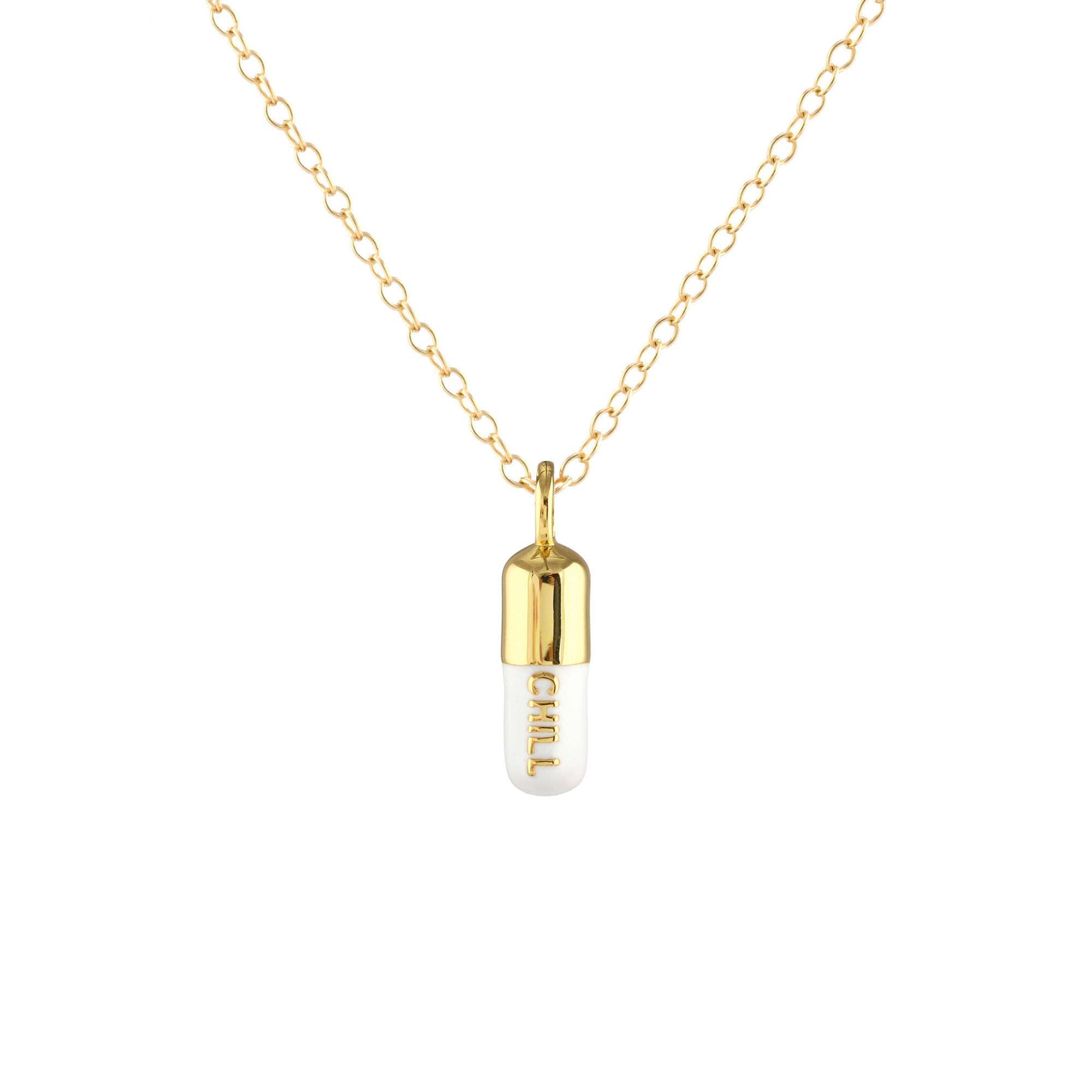 Chill Pill Enamel Necklace 18K Gold Vermeil | Sterling Silver Charm | Gold Filled | Sterling Silver Chain Multiple Colors 16-18 Inches Nickel Free Ships from CA