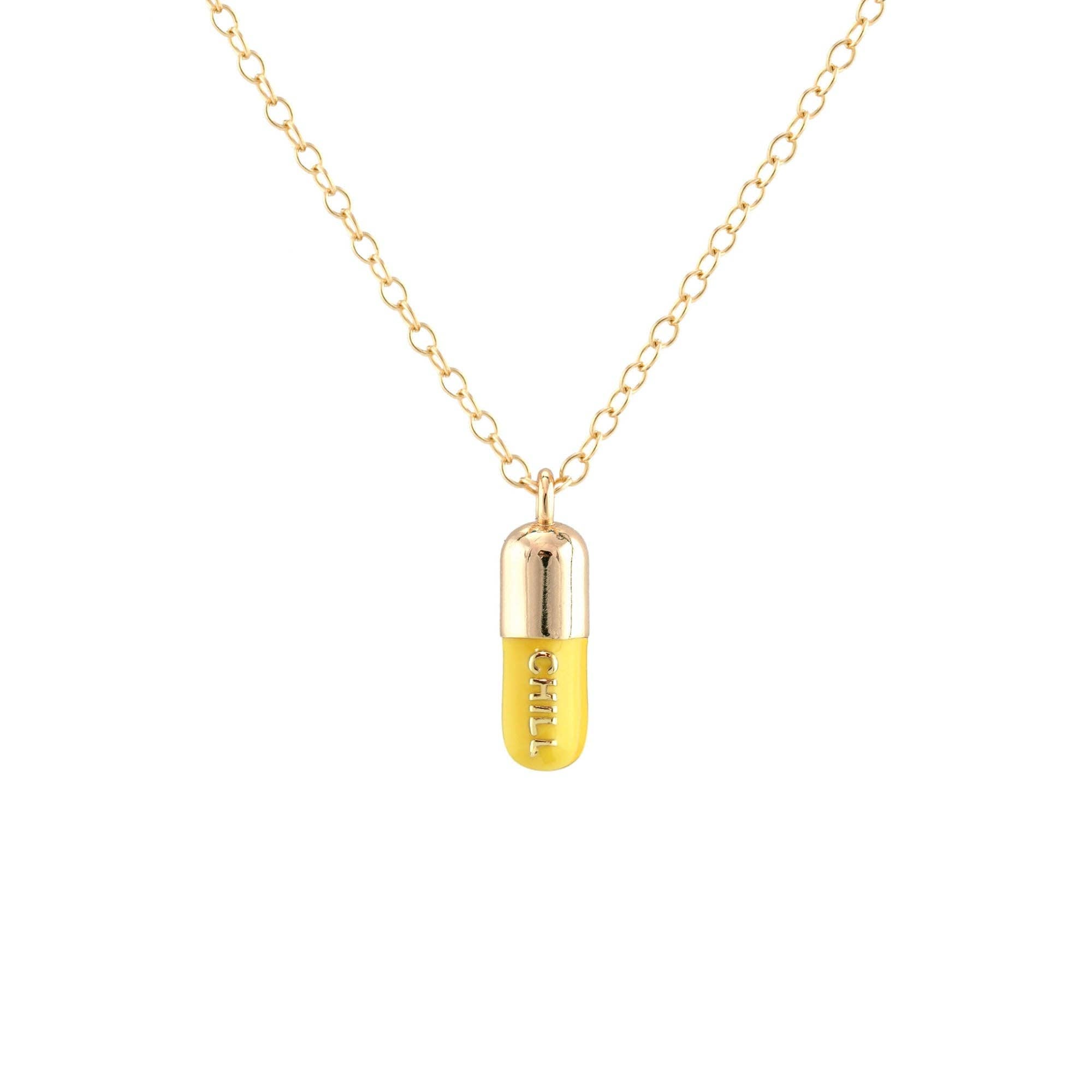 Chill Pill Enamel Necklace 18K Gold Vermeil | Sterling Silver Charm | Gold Filled | Sterling Silver Chain Multiple Colors 16-18 Inches Nickel Free Ships from CA