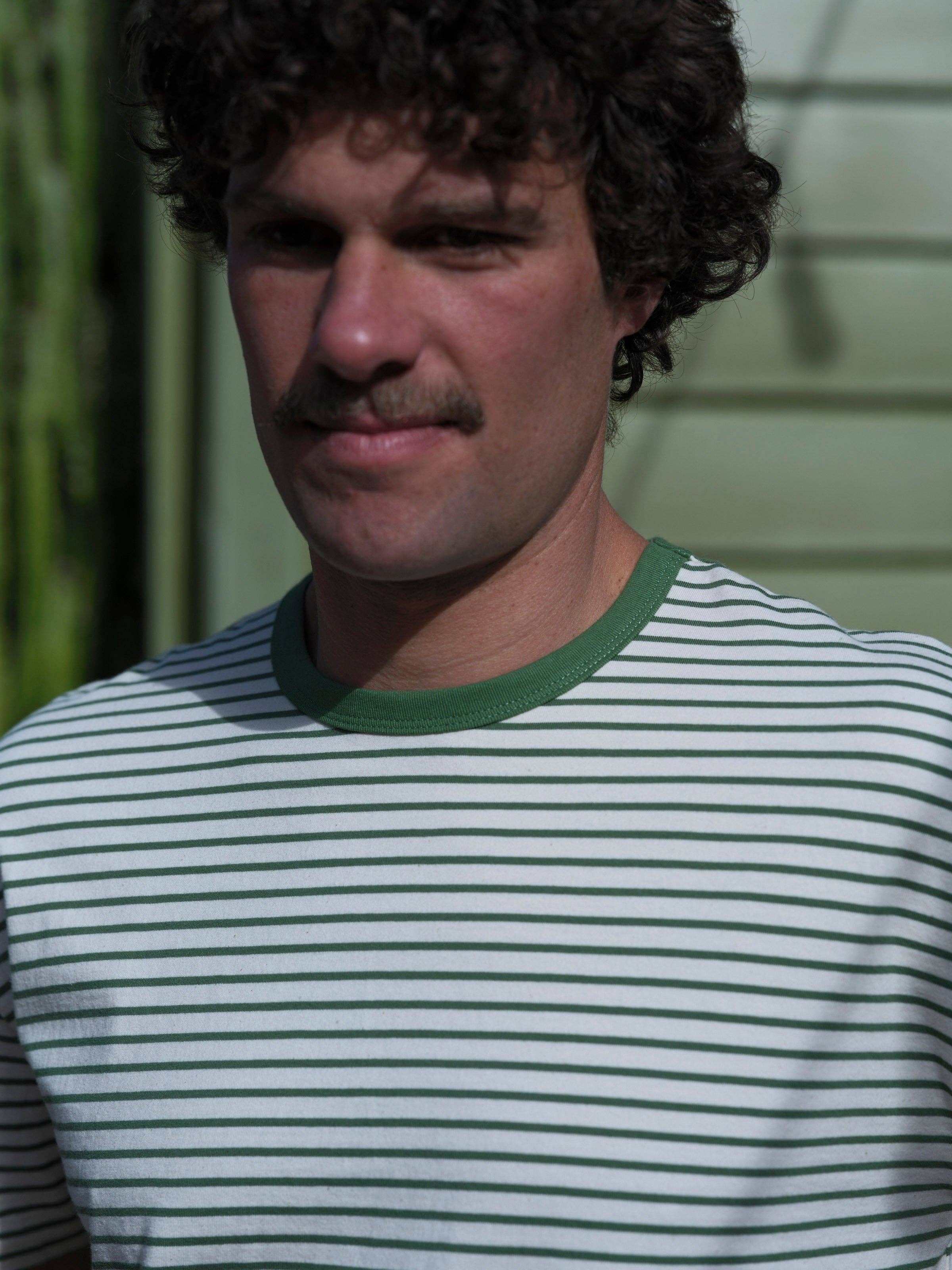 Mollusk- Striped Heavy Tee in Natural and Green